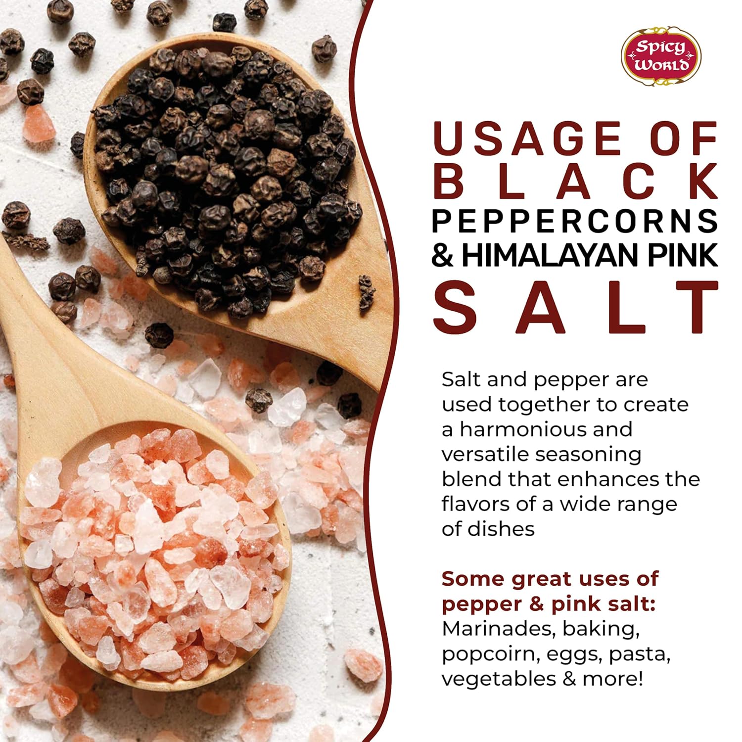 Spicy World Granos de pimienta negra entera de 16 onzas + sal rosa del Himalaya fina 1.75 libras (28 onzas)
