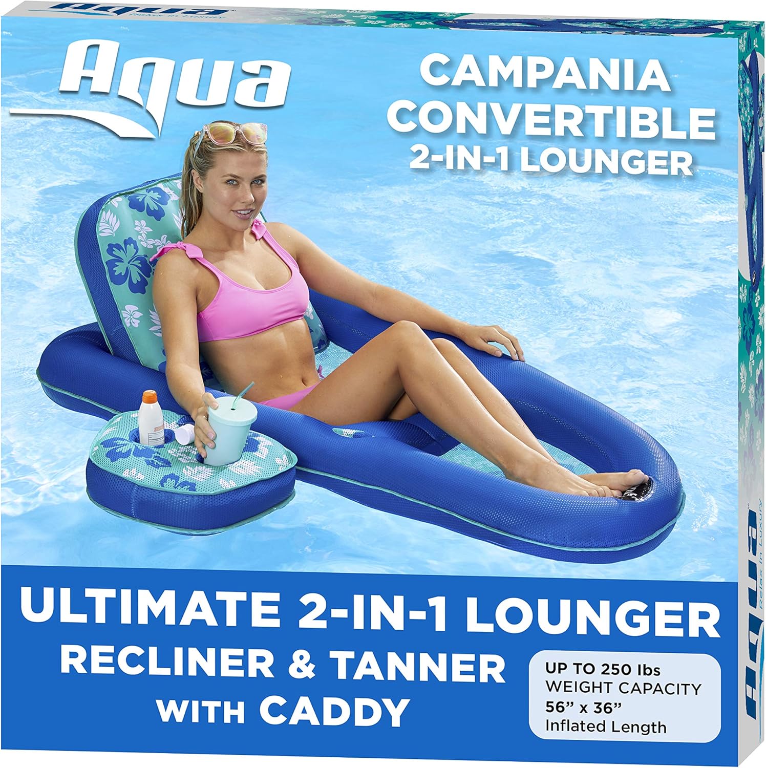 Aqua Campania Ultimate – Tumbona de piscina 2 en 1 con respaldo ajustable y carrito + nueva silla de piscina Aqua Zero Gravity Flotador con toldo