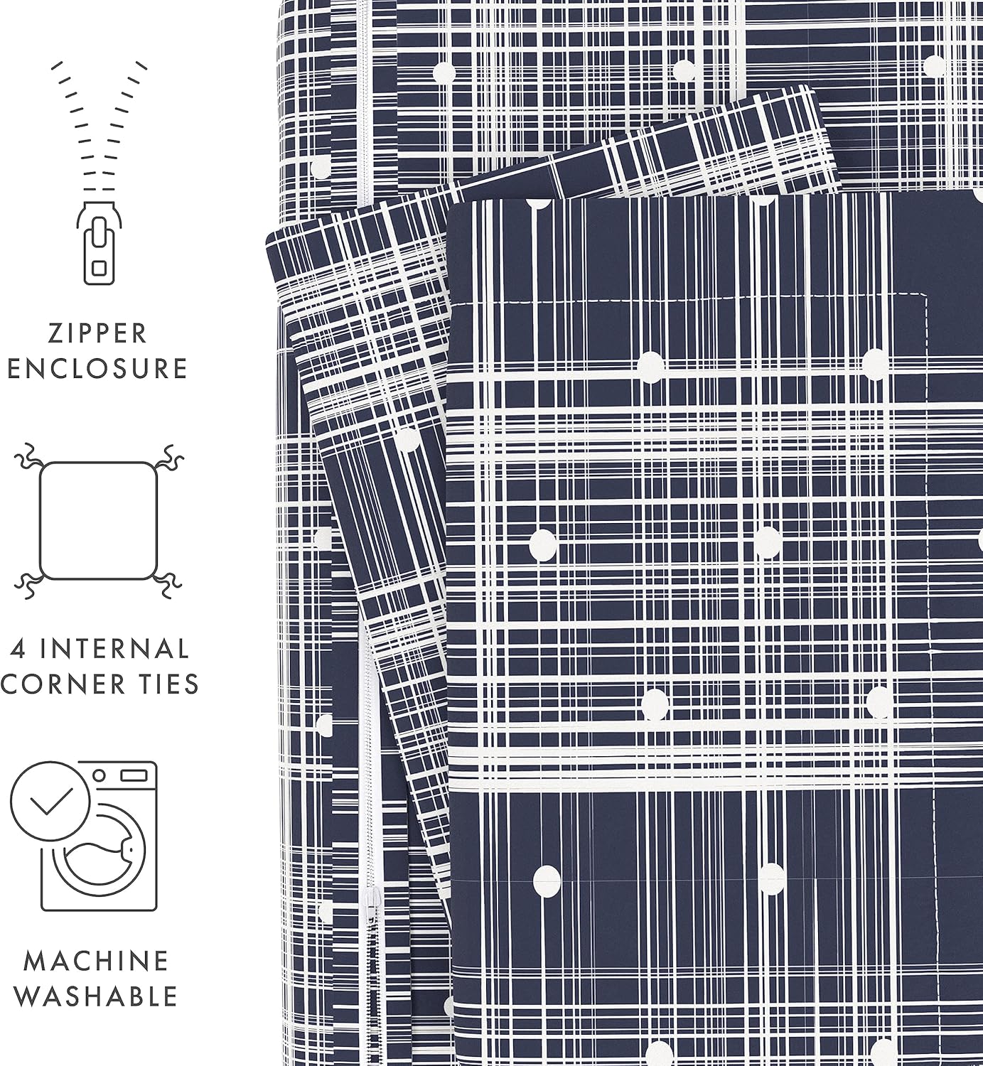 ienjoy Home – Juego de funda de edredón estampado, tamaño KingCalifornia King, azul marino con lunares