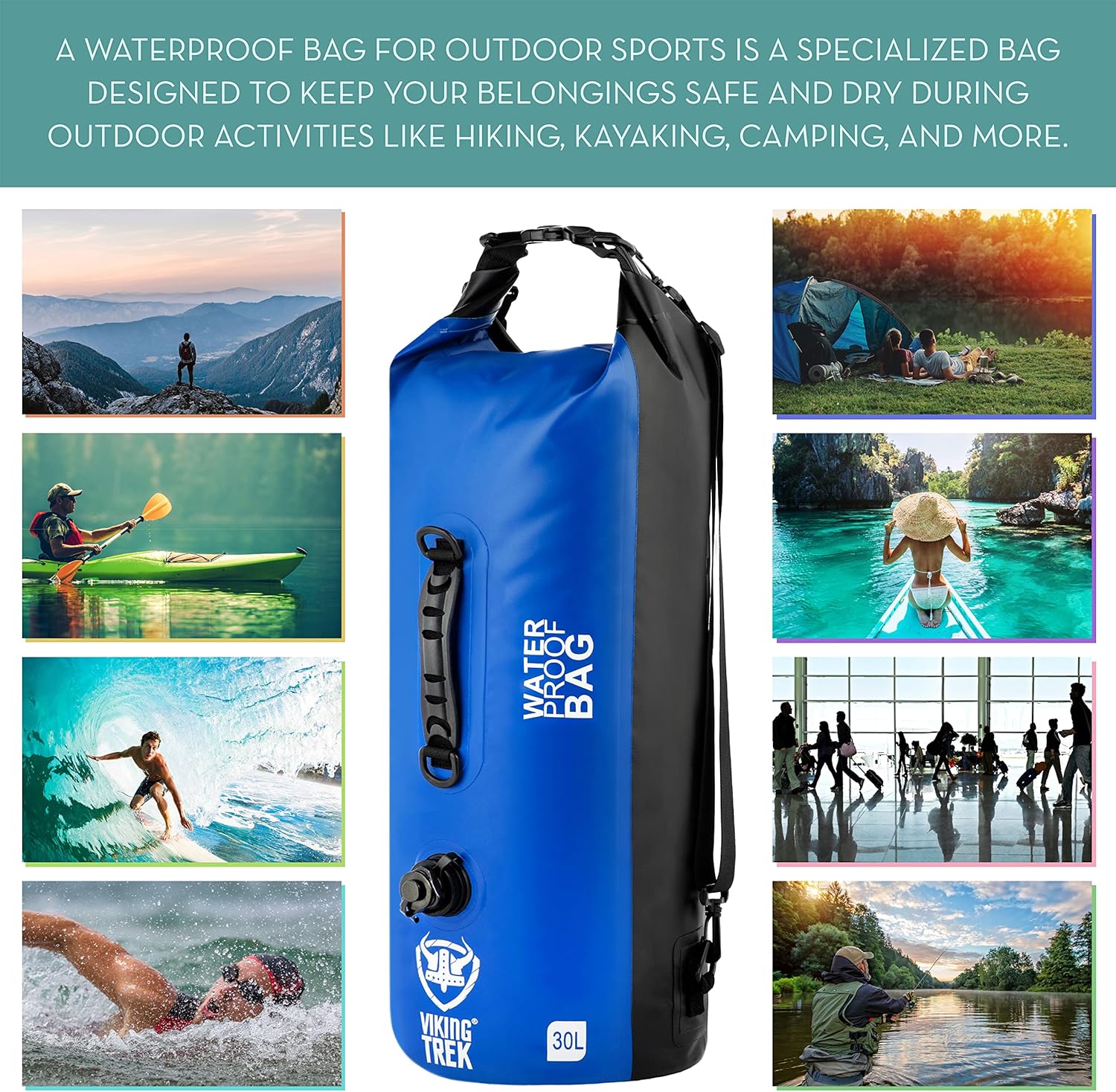 Bolsa seca impermeable – Saco seco con parte superior enrollable recortada – Compresión seca – Mantiene el equipo seguro y seco para camping,