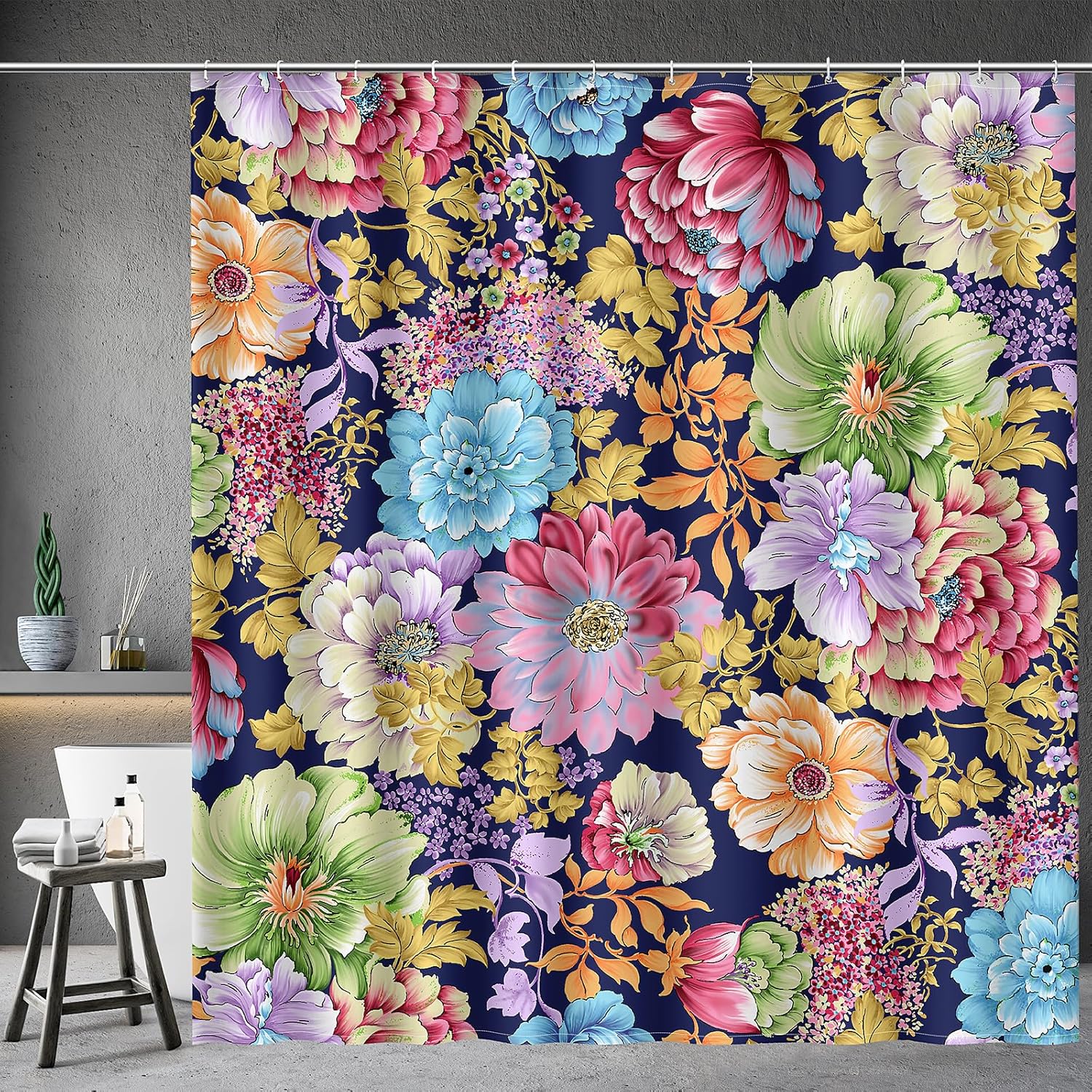 Aimego Cortinas de ducha florales bohemias, juego de cortina de ducha con 12 ganchos para adultos y niños, accesorios de decoración de baño, 72 x 72