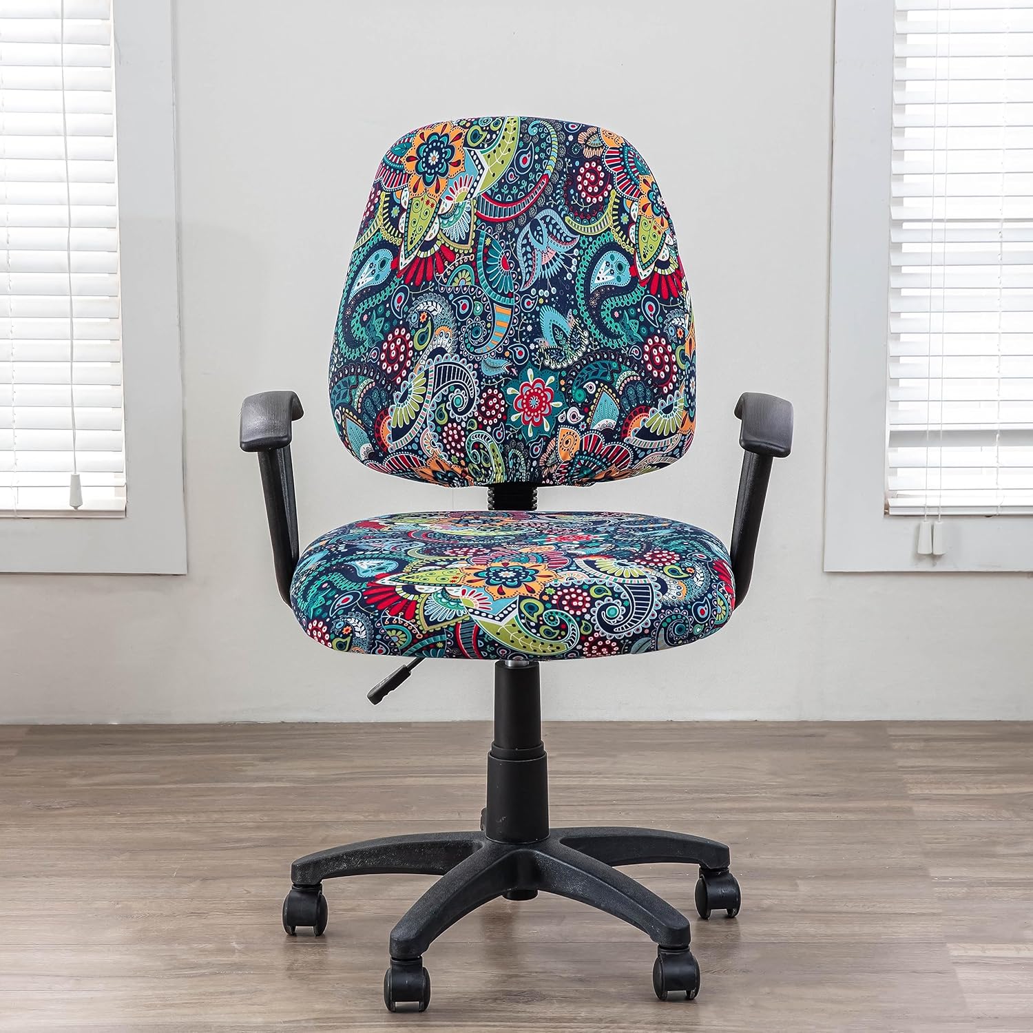 CRFATOP Funda elástica para silla de oficina de computadora, fundas impresas para silla giratoria de escritorio dividido de 2 piezas, funda de