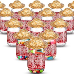 Amyhill 16 juegos de tarros de caramelo de 12 onzas de vaquero occidental de plástico y mini sombreros de paja con cinta para la cintura, Amyhill 16 juegos de tarros de caramelo de 12 onzas de vaquero occidental de plástico y mini sombreros de paja con cinta para la cintura,