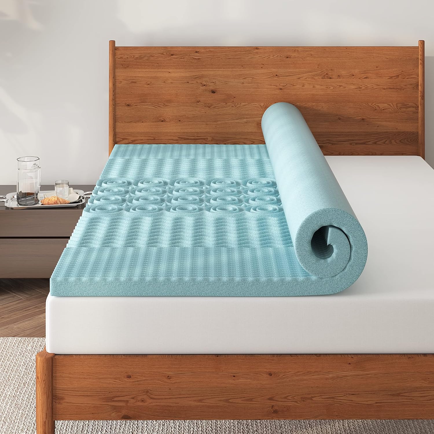 NapQueen Cubrecolchón de espuma viscoelástica de gel de 5 zonas de 2 pulgadas, certificado CertiPUR-US, tamaño individual, azul