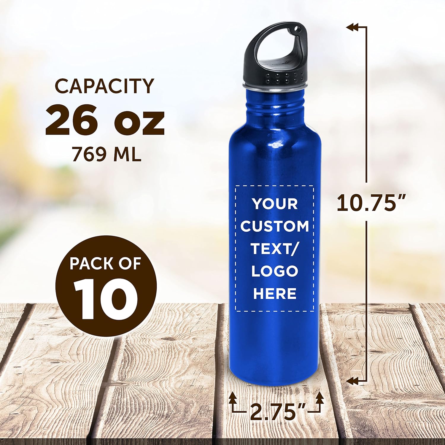 DISCOUNT PROMOS Botellas de agua personalizadas de acero inoxidable de 26 onzas, juego de 10, paquete a granel personalizado, reutilizables, a