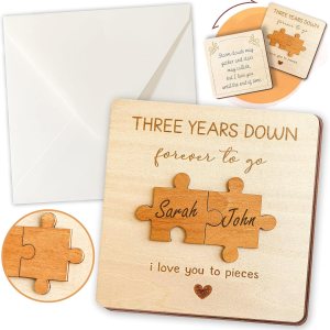 Tarjeta de aniversario de 3 años de regalo para él y ella, tarjeta de aniversario de tercer aniversario de boda, regalo de madera para marido y Tarjeta de aniversario de 3 años de regalo para él y ella, tarjeta de aniversario de tercer aniversario de boda, regalo de madera para marido y