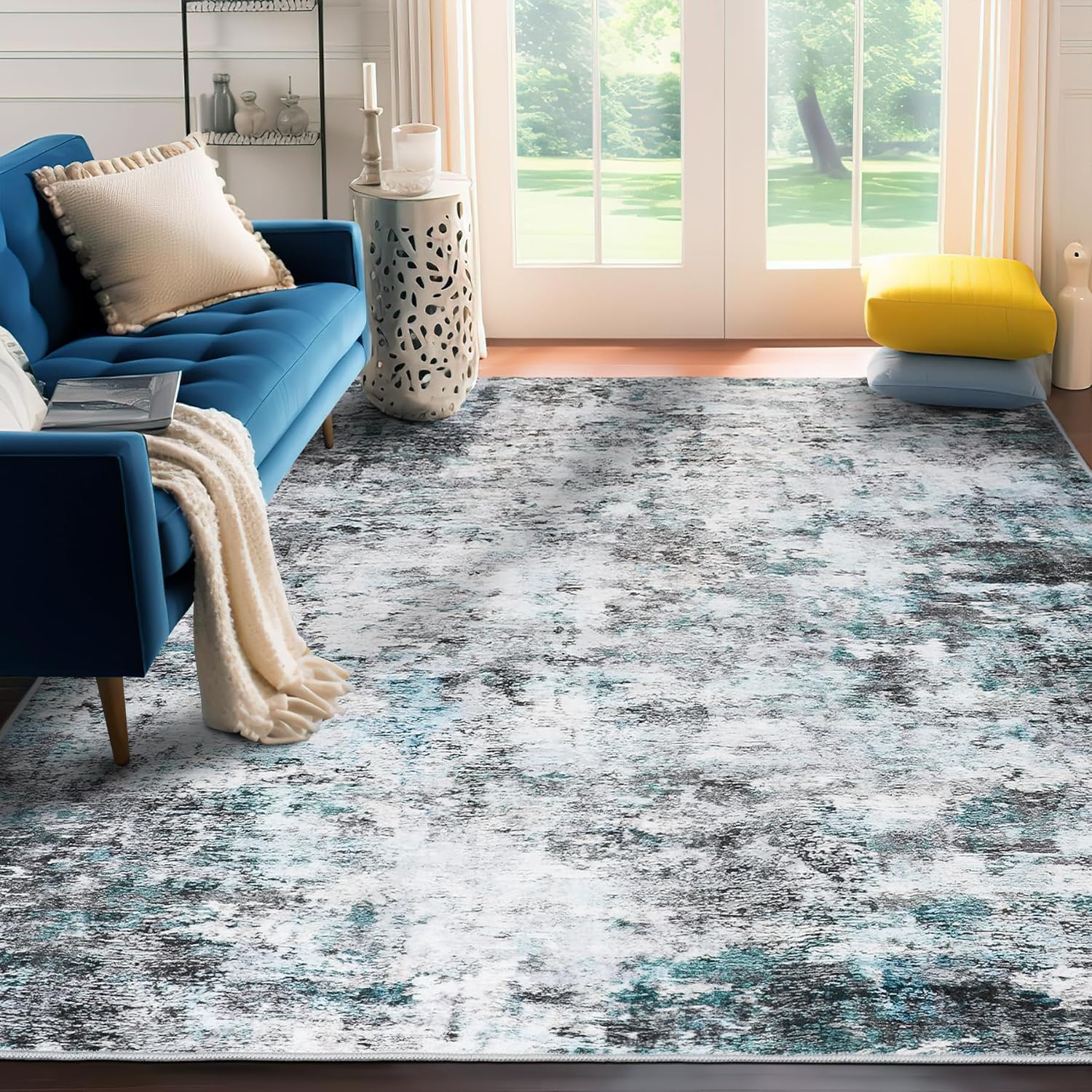 Miukiki Alfombras de área de 8 x 10, moderno, abstracto, lavable para sala de estar, resistente a las manchas, no desprende pelo, con respaldo