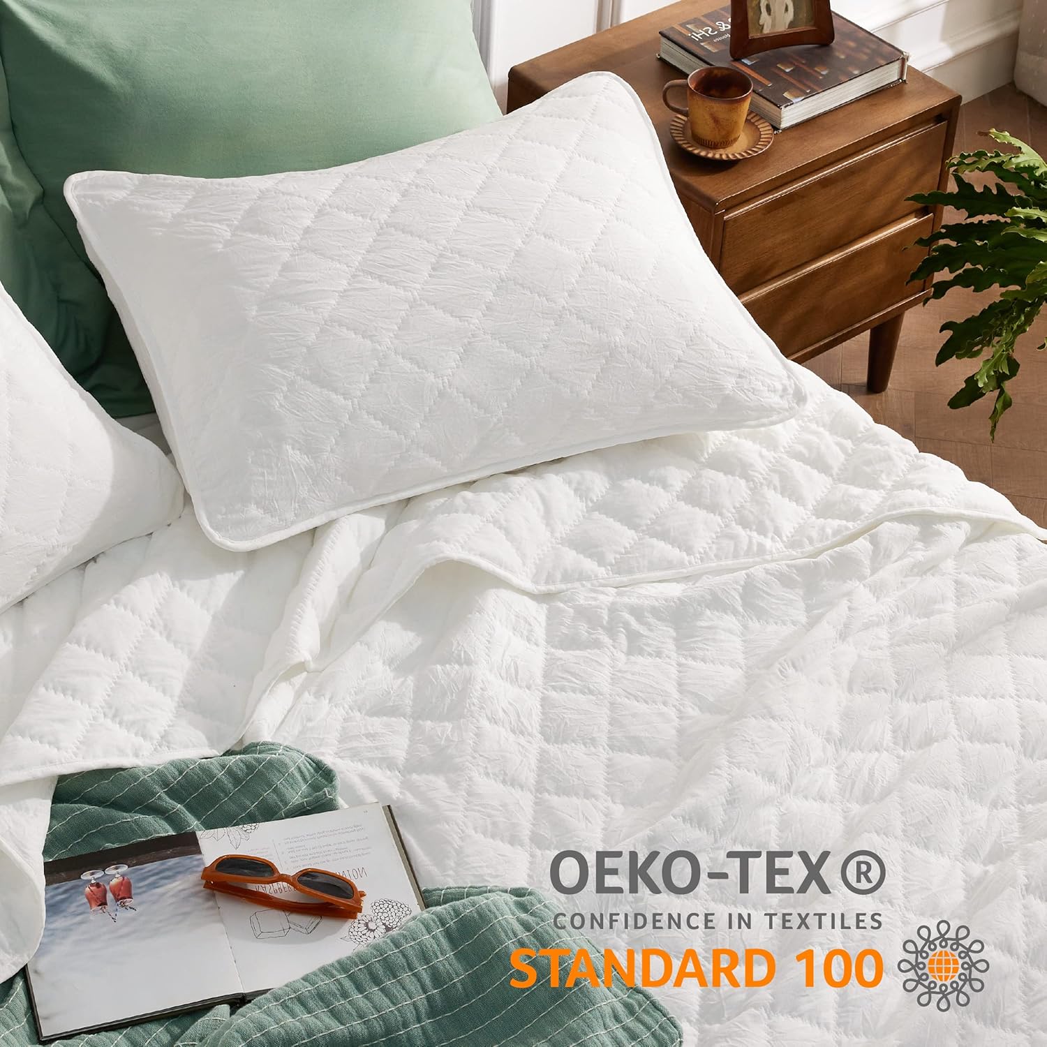 Bedsure Colcha bohemia tamaño Queen, color blanco, elegante patrón de diamantes, colchas y colchas ultrasuaves y ligeras, juegos de ropa de cama