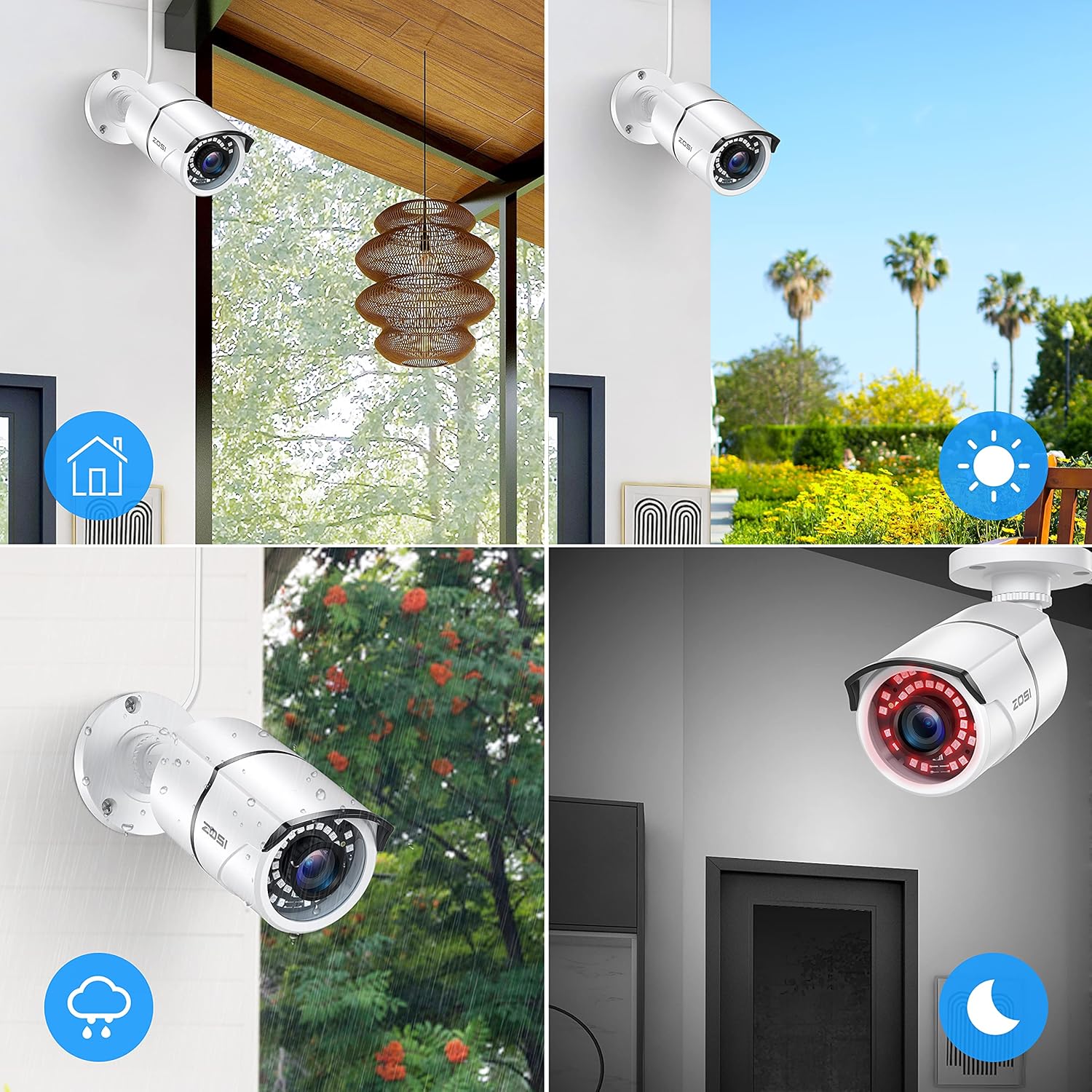 ZOSI Paquete de 2 cámaras de seguridad de 1080p para exteriores (híbrida 4 en 1 HD-CVITVIAHD960H CVBS analógica), 36 LED, visión nocturna IR de 120