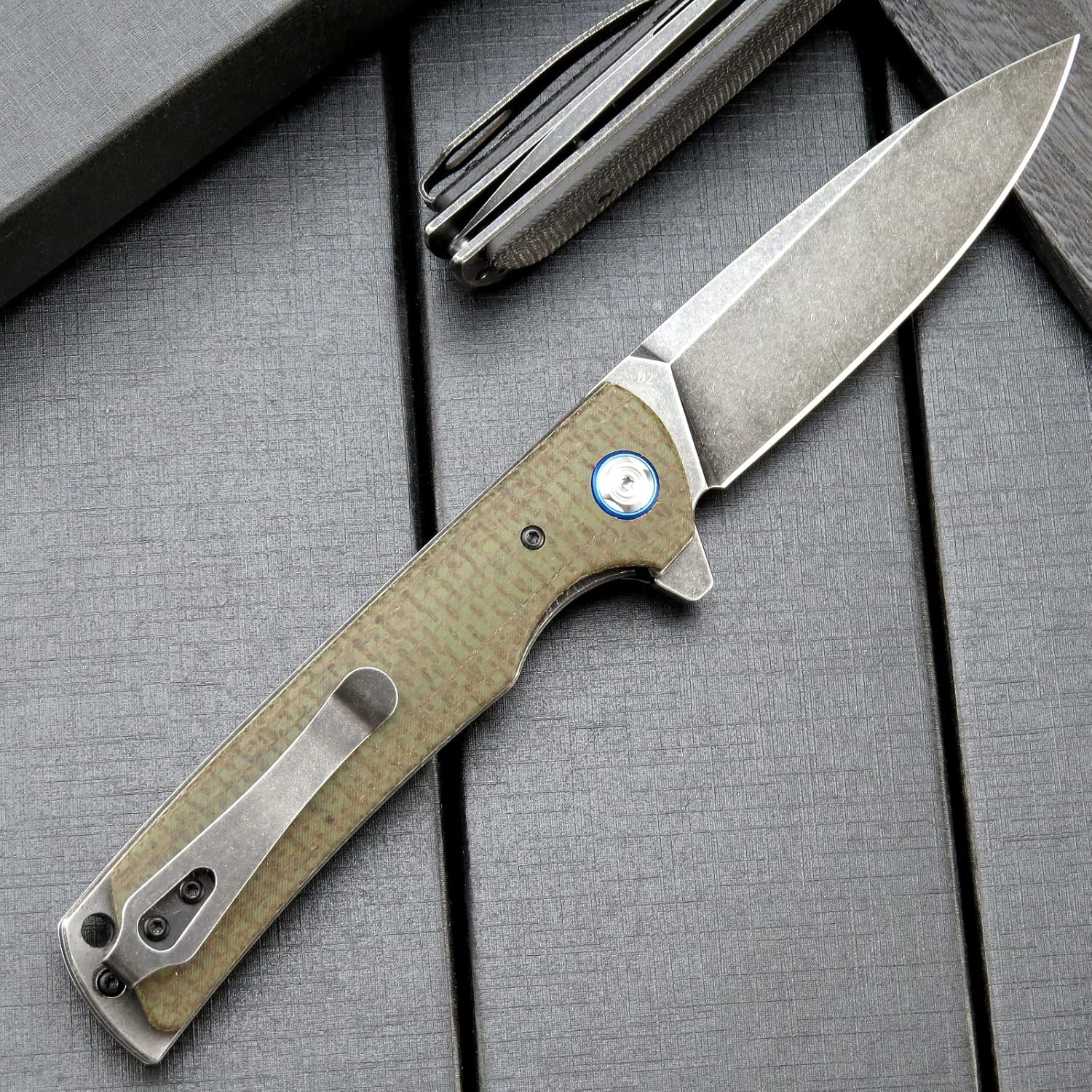 Eafengrow EF973 Cuchillo plegable, hoja de acero D2, mango de micarta, carpeta de bolsillo para trabajo, camping, senderismo, EDC herramienta