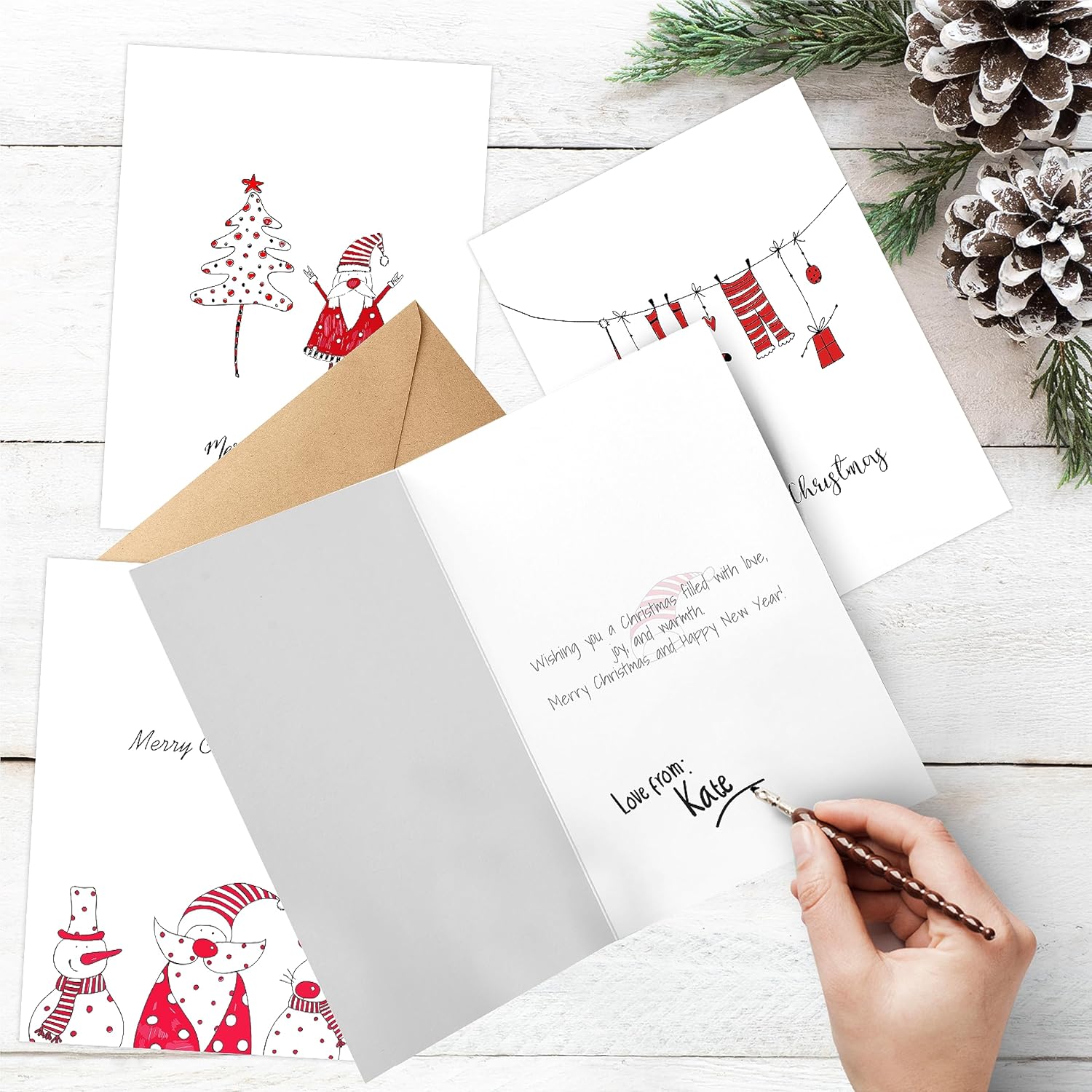 easykart labels Surtido de 24 tarjetas de Navidad con sobres y calcomanías de sellado, 3 diseños temáticos de Papá Noel, 5.75 x 4.25 pulgadas para