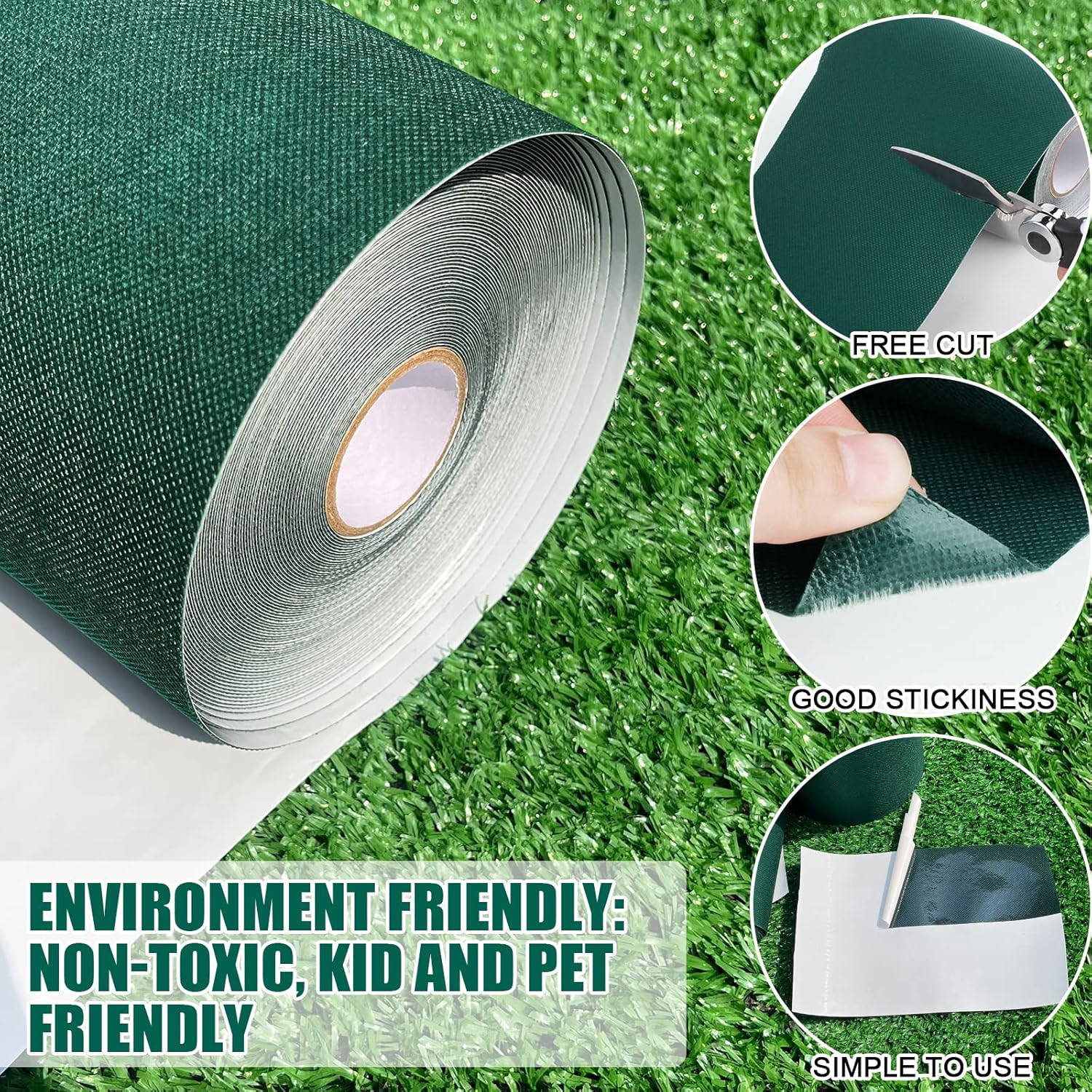 Harciety Cinta de césped artificial resistente a la intemperie, autoadhesiva, de una cara, cinta de costura para alfombra, 6 pulgadas x 16 pies