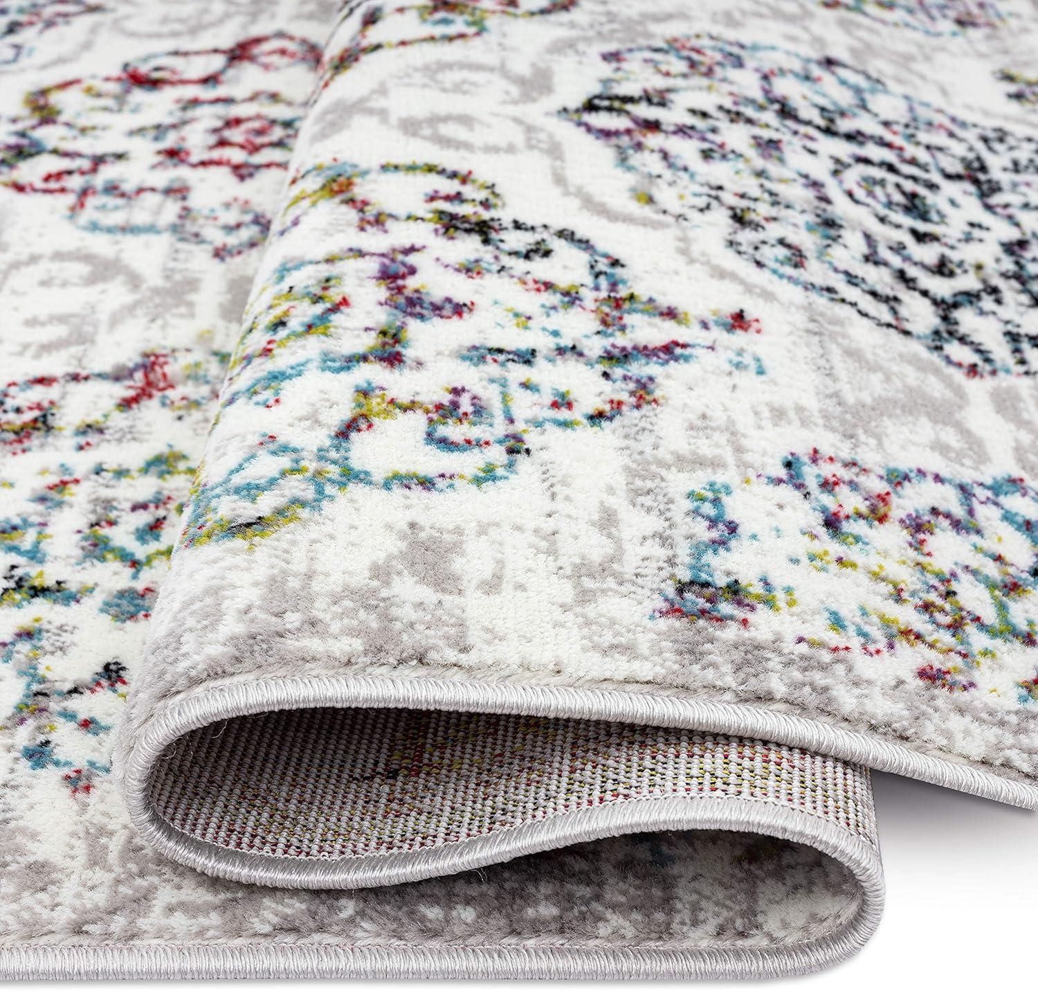 Home Dynamix – Alfombra de área transicional tipo damasco modelo Andorra estilo bohemio (color marfil y rosa de 5pies 2pulgadas x 7pies 2pulgadas)