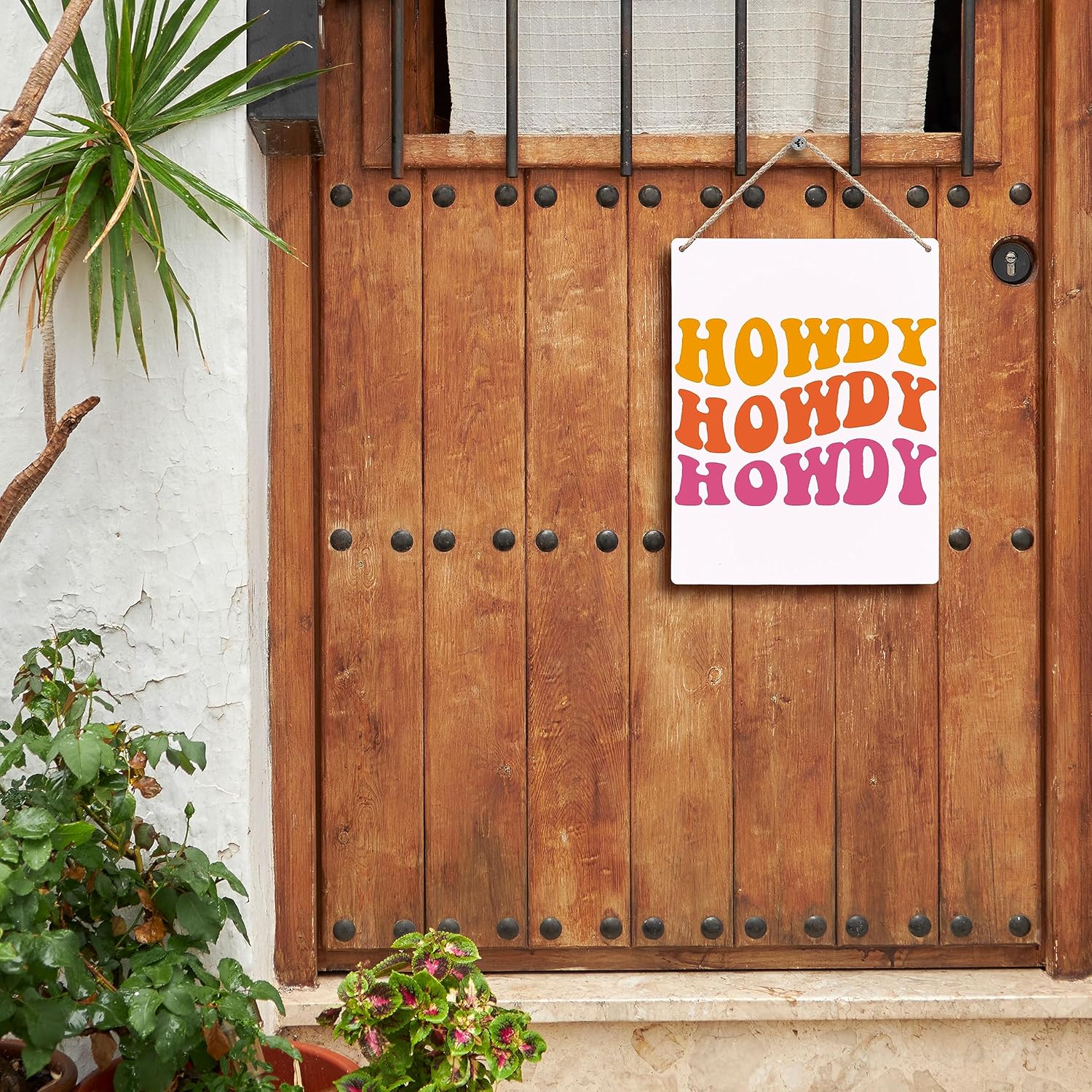 FUGWN Letreros de madera de Howdy rosa y naranja de 8 x 10, letrero de howdy, decoración de pared preparada, decoración de pared de vaquera rosa,