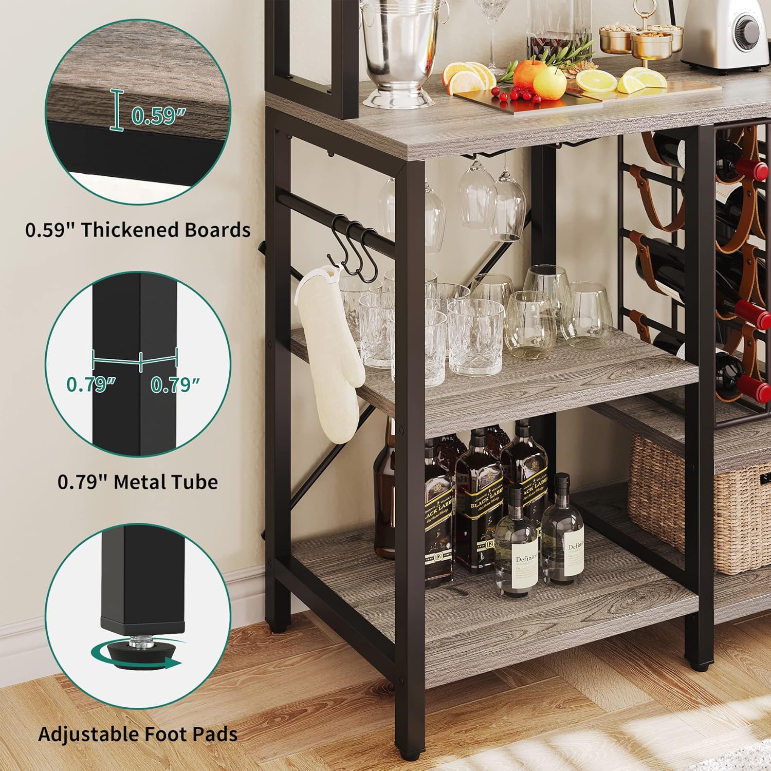 YITAHOME Barra de café con toma de corriente, soporte pequeño para microondas de cocina, estante para panaderos, estantes de almacenamiento de