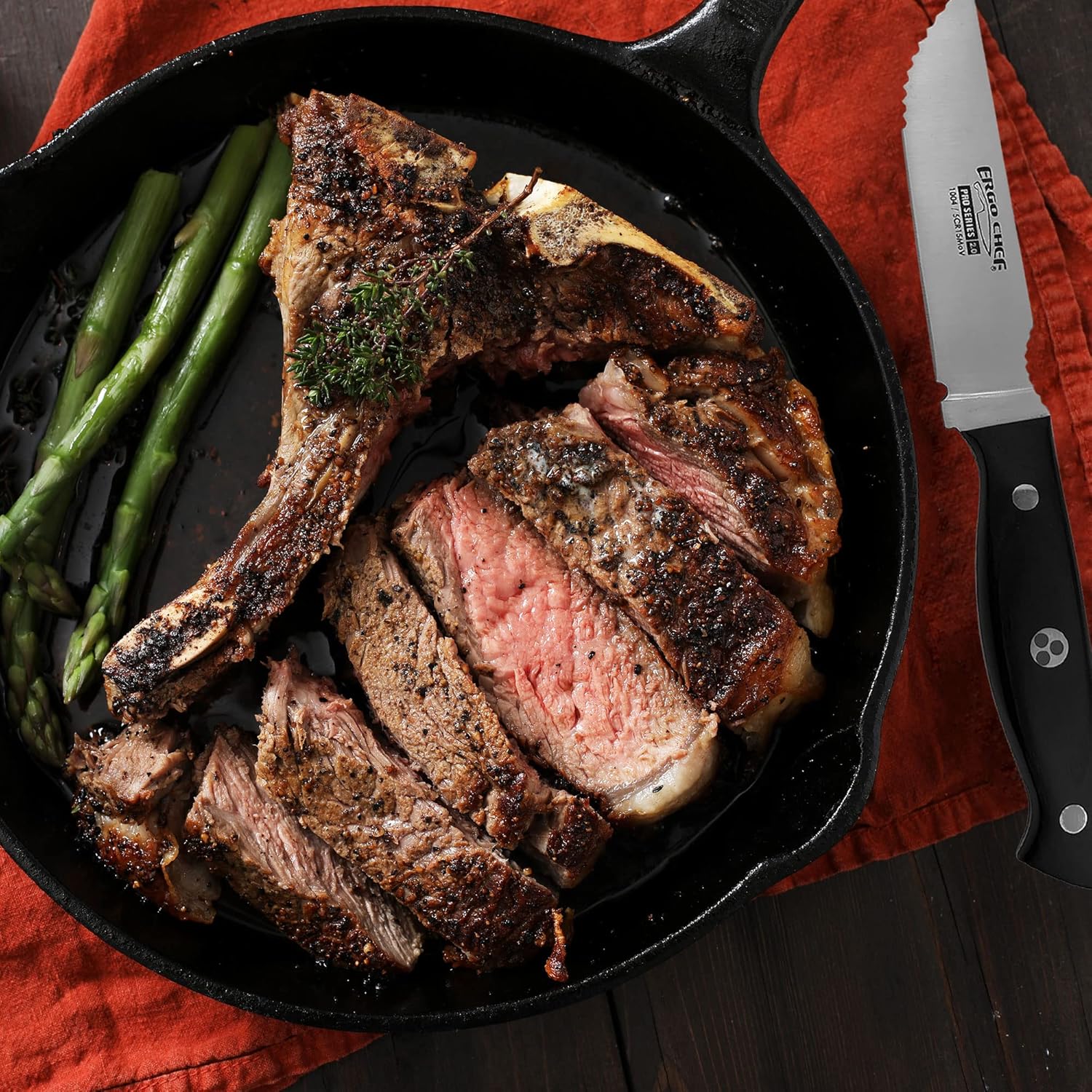 Ergo Chef Pro Series 2.0 – Juego de cuchillos para carne (4 piezas) de acero inoxidable de alto carbono, asas de madera de Pakka negra, estilo único