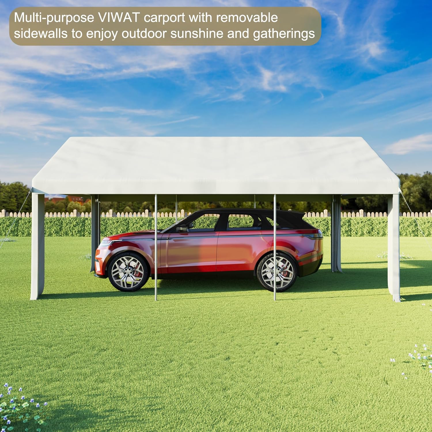 Carport – Toldo resistente de 12 x 20 pies con base mejorada y puerta de apertura lateral, garaje portátil para camioneta, barcos, automóvil y