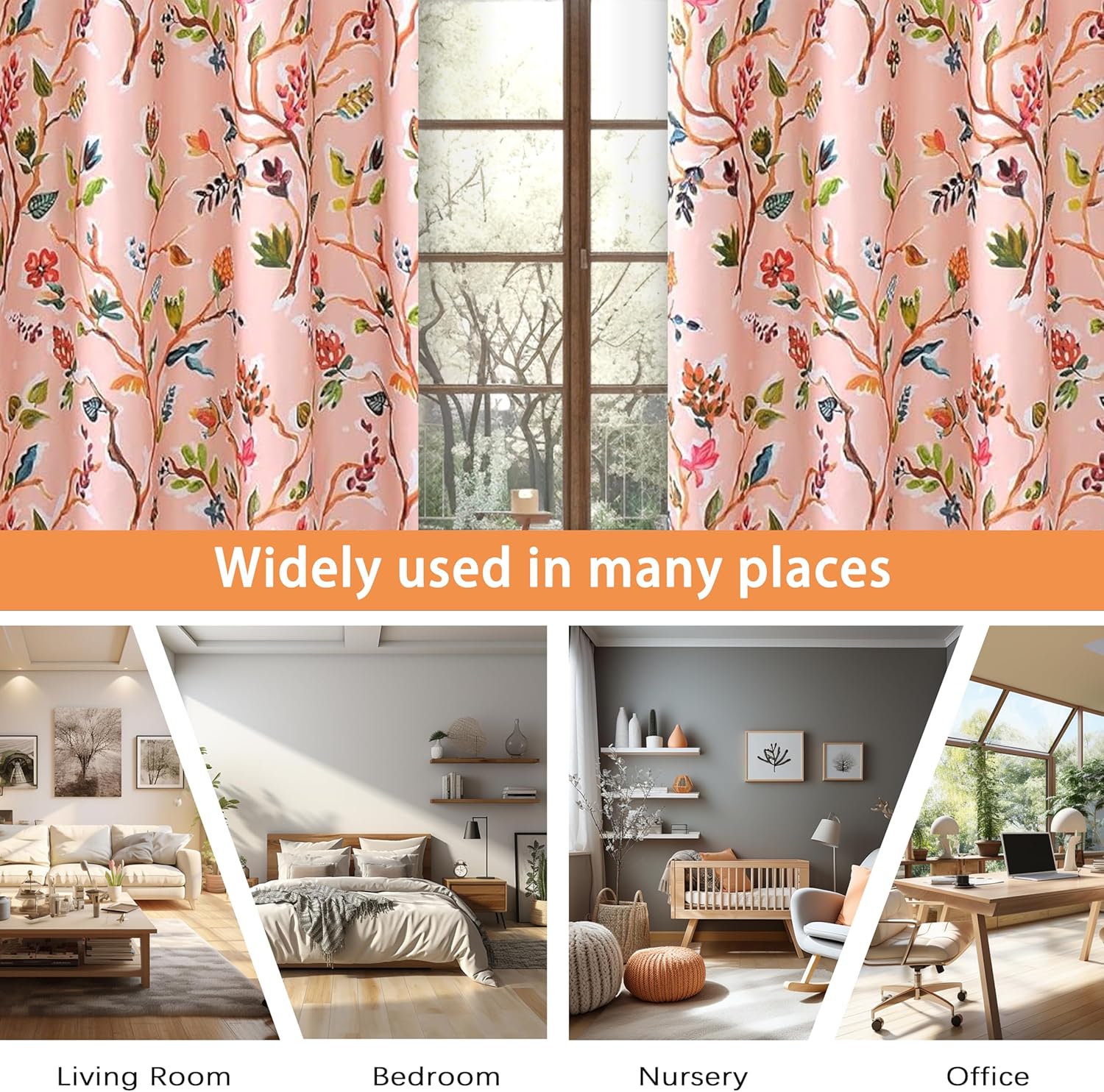 DriftAway Lauren – Cortina opaca con ojales para ventana, diseño de árbol de acuarela colorido, ahorro de energía, con aislamiento térmico, 2
