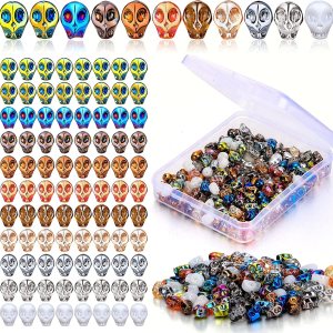 200 cuentas de calavera de cristal de esqueleto, cuentas de calavera de cristal coloridas con caja de almacenamiento, cuentas para aretes, pulseras, 200 cuentas de calavera de cristal de esqueleto, cuentas de calavera de cristal coloridas con caja de almacenamiento, cuentas para aretes, pulseras,