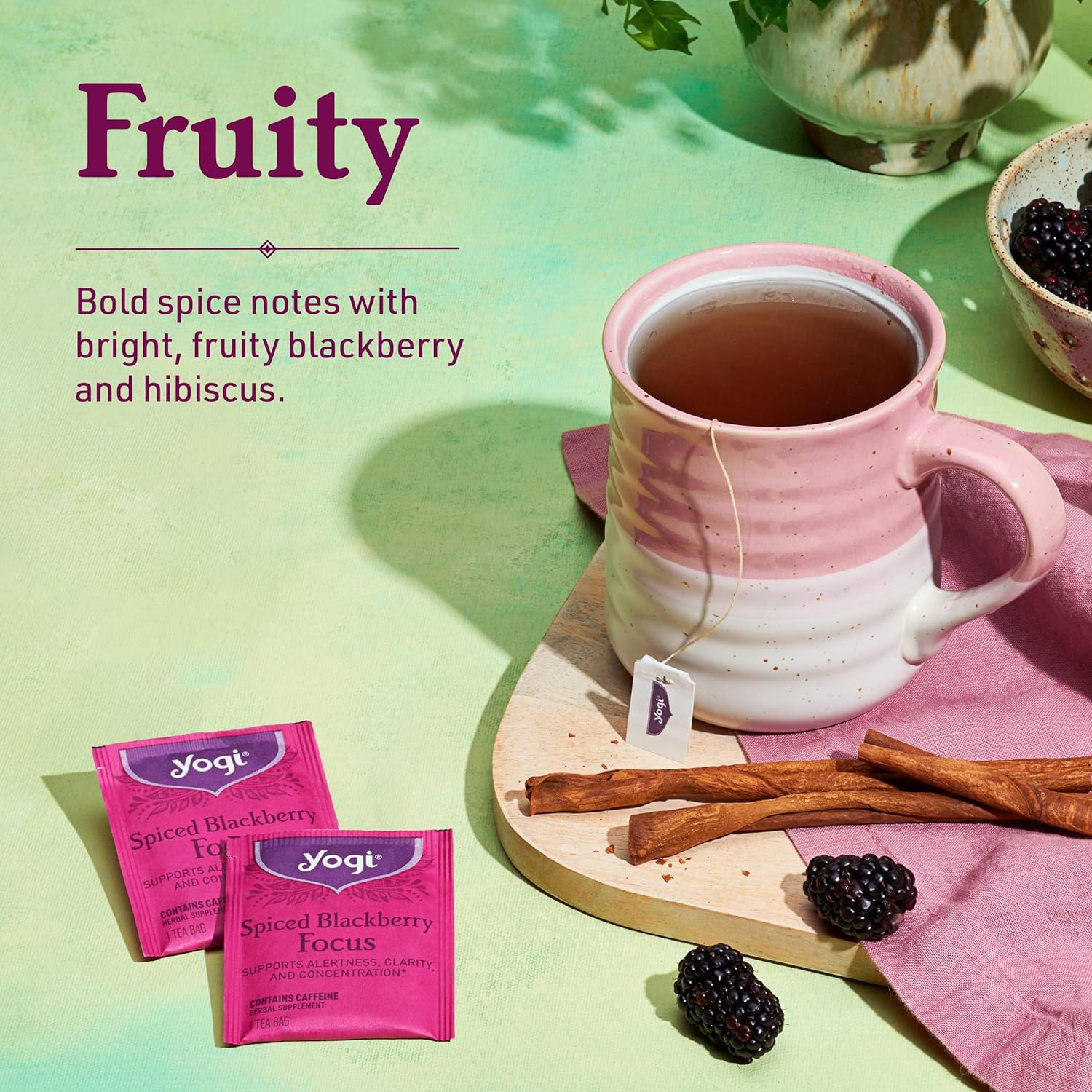 Yogi Té especiado Blackberry Focus Tea  16 bolsas de té por paquete (6 paquetes)  Té orgánico de mora para concentración con cafeína  Incluye hoja