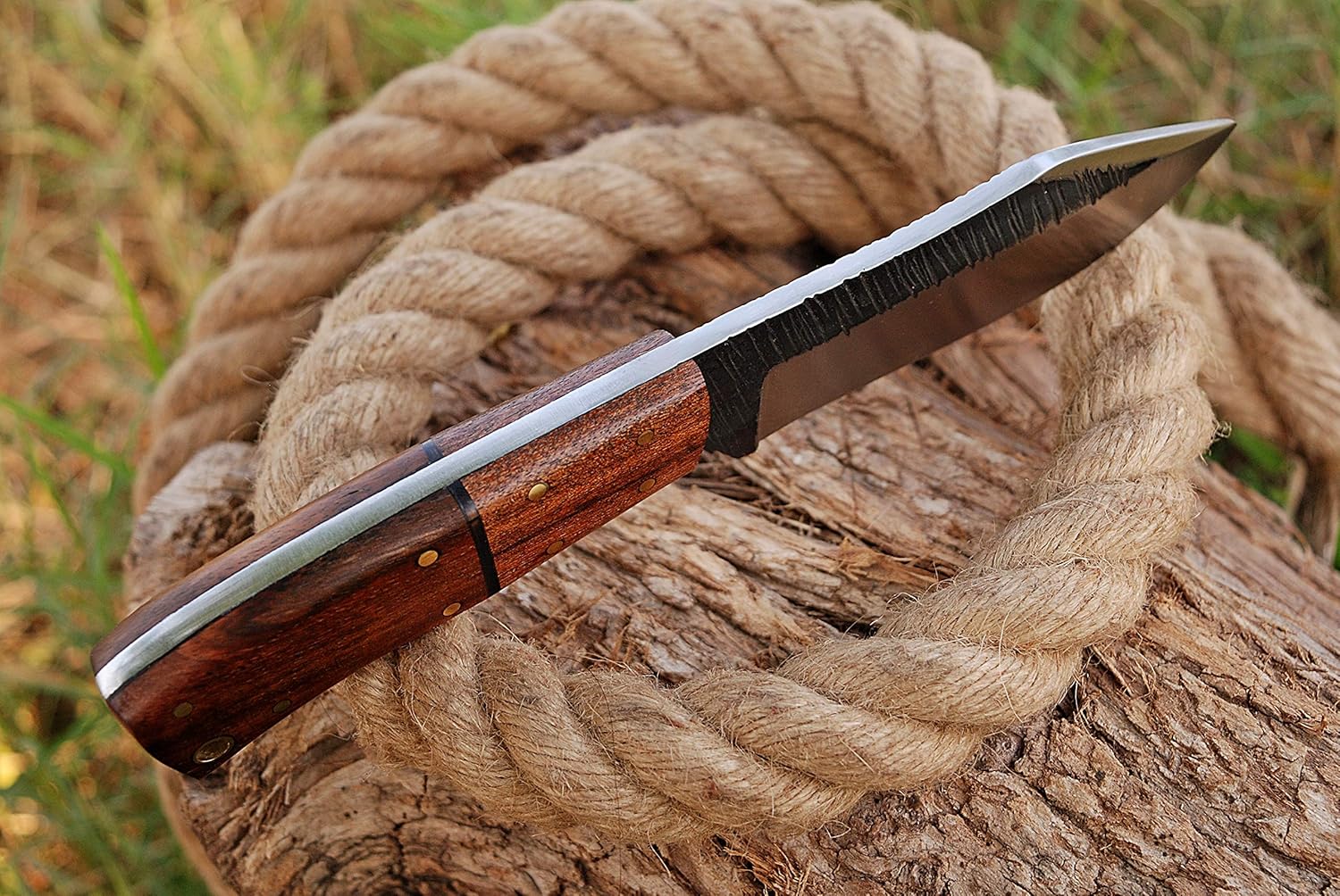 TMBrands Cuchillo de acero de alto carbono, cuchillo de bushcraft de espiga completa, cuchillo de caza, cuchillo de supervivencia, cuchillo de hoja