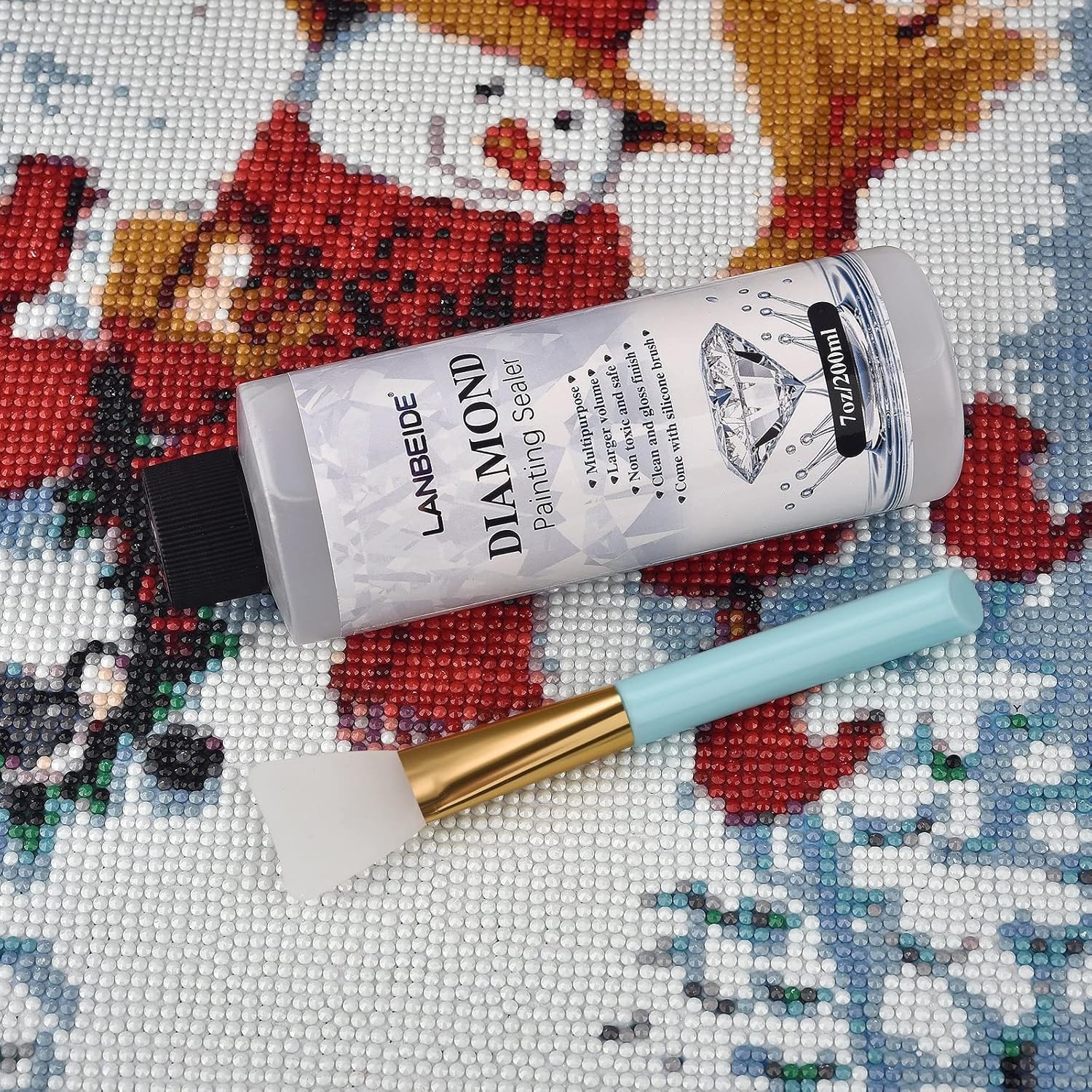 LANBEIDE Sellador de pintura de diamante actualizado de 6.8 fl oz con cepillo de silicona, 3 paquetes, sellador de pegamento de pintura de diamante