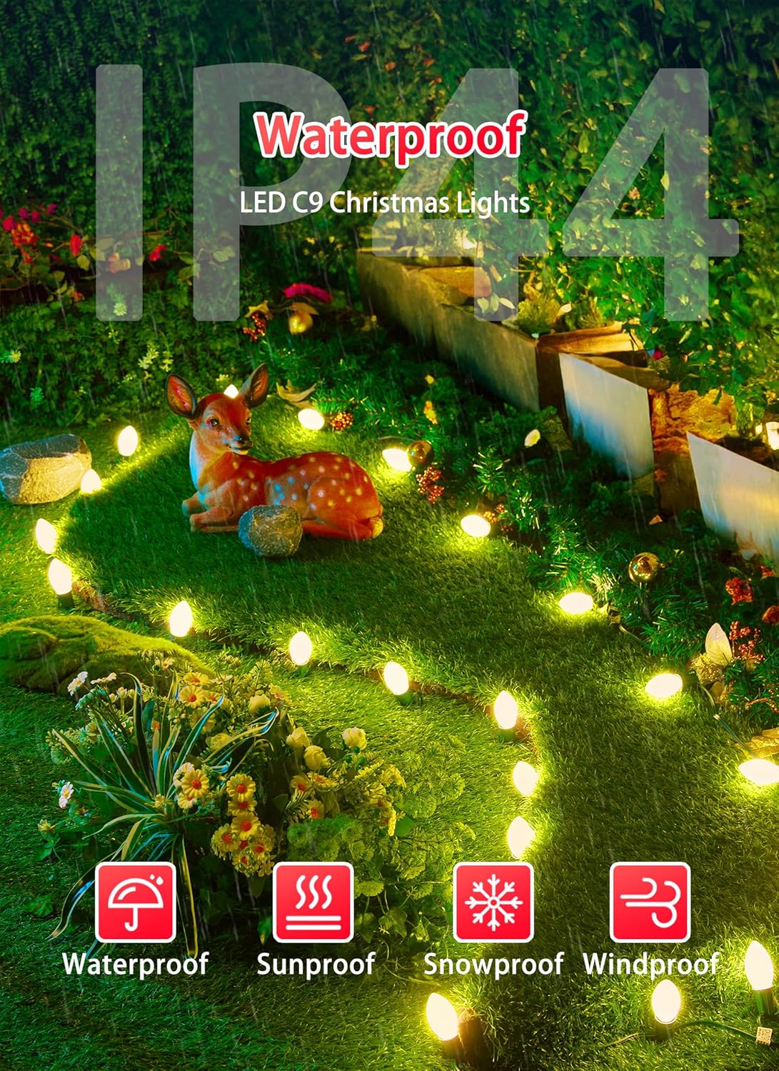 Luces LED vintage C9 de Navidad para exteriores, cadena de luces C9 de 25 pies con 25 bombillas mate inastillables, luces impermeables conectables
