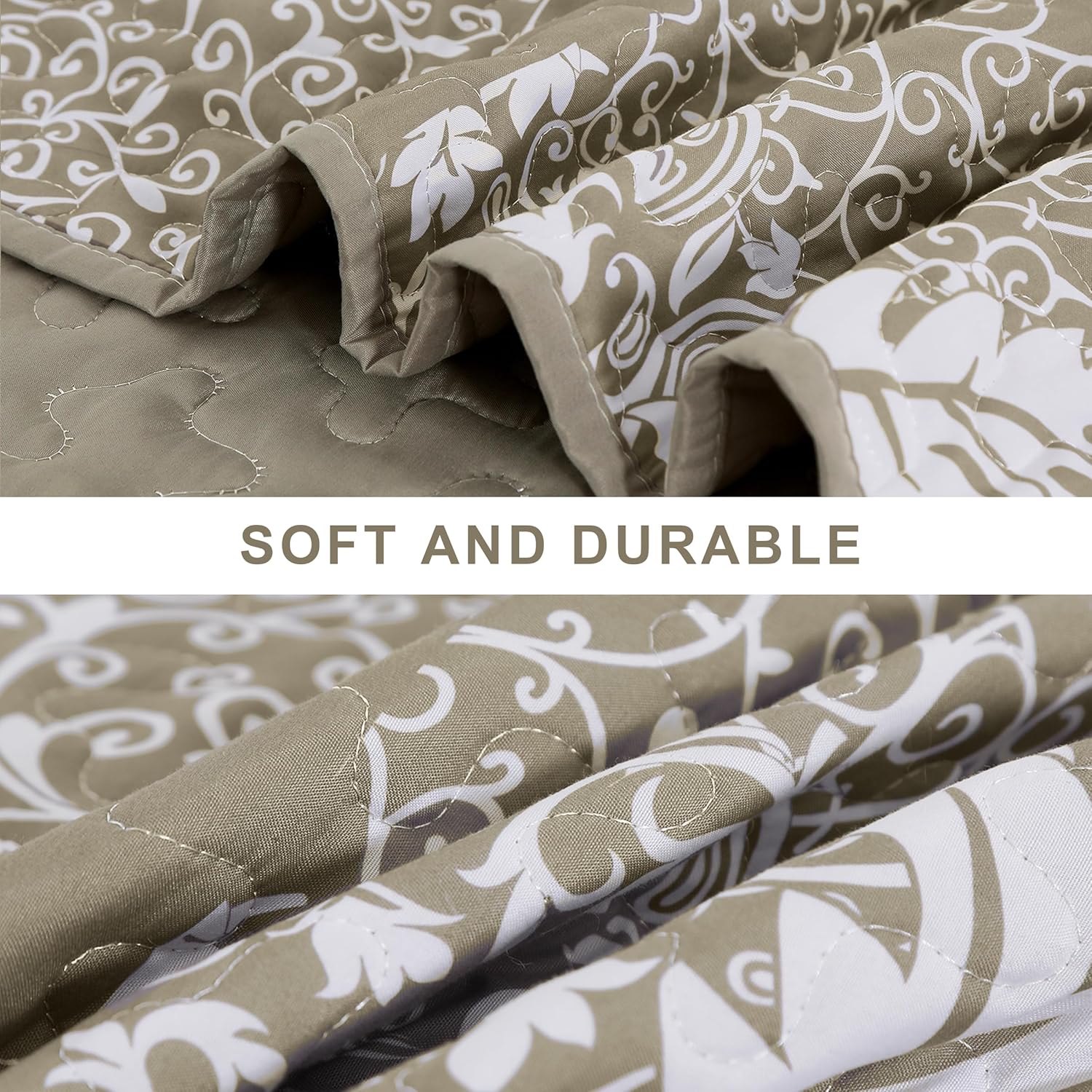 Juego de edredón beige tamaño Queen, juego de colcha bohemia de damasco tostado, juego de ropa de cama de lujo de microfibra suave y ligera de 3