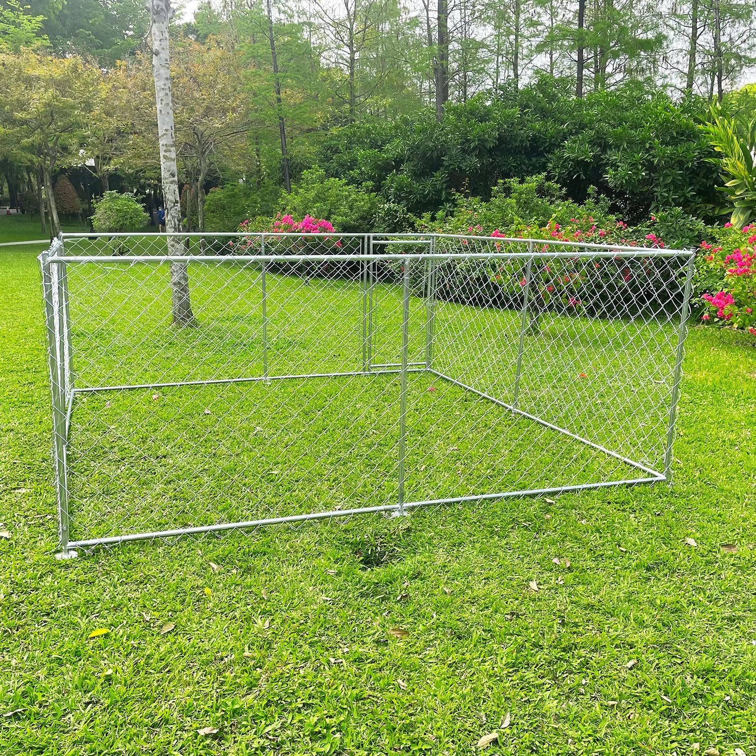 Perrera grande para exteriores, casa resistente para perros al aire libre, cerca para perros con bloqueo seguro para patio trasero (10 x 10 x 4.16