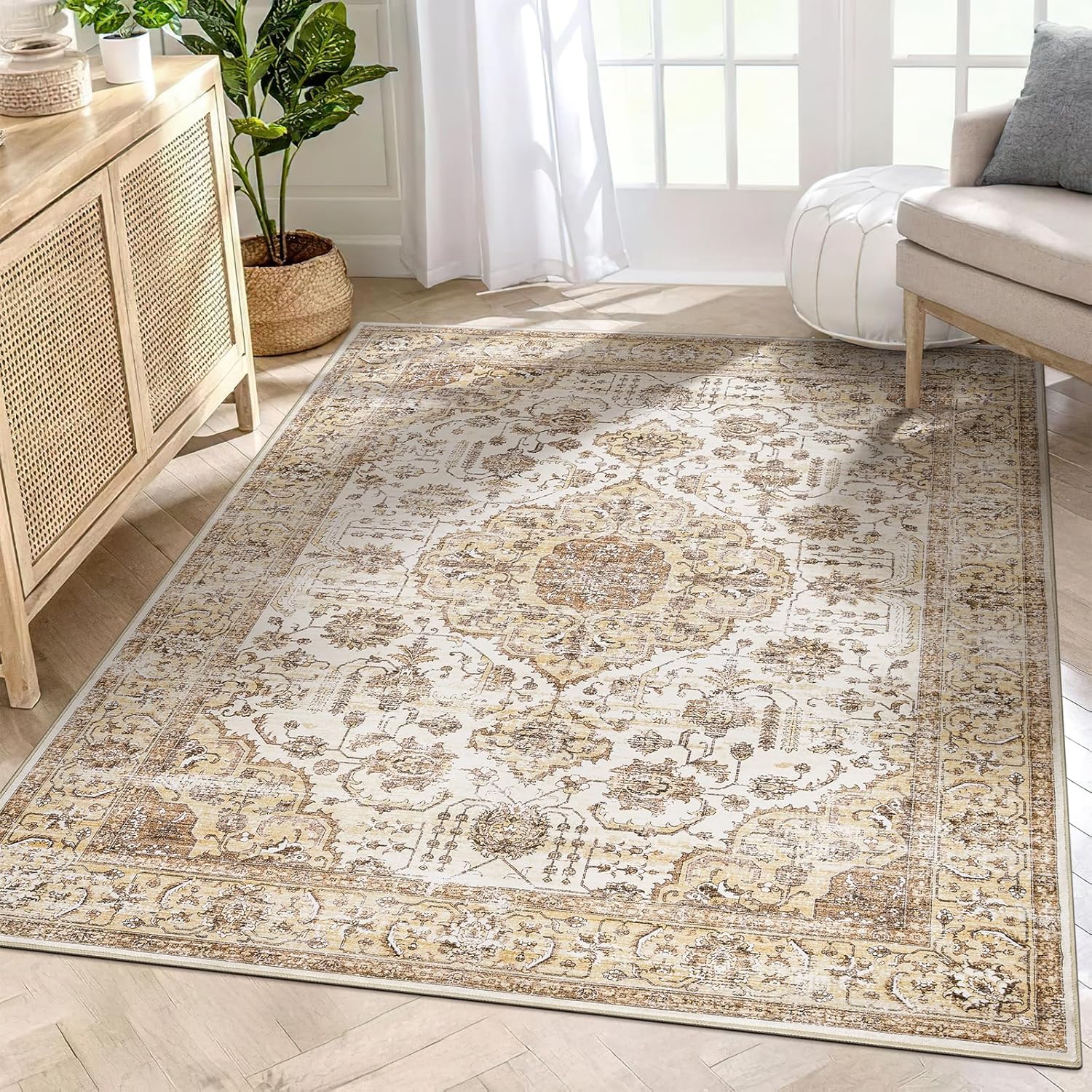 Roxstand Alfombras lavables de 5 x 7 pies para sala de estar, resistente a las manchas, para dormitorio, cocina, con parte trasera antideslizante,