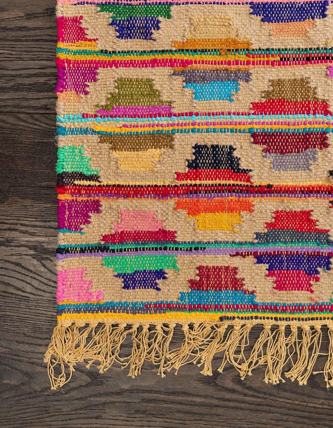 Unique Loom Chindi Trellis Collection Southwestern, geométrico, moderno, colores brillantes (5 pies x 8 pies, rectangular, multicolor y beige)