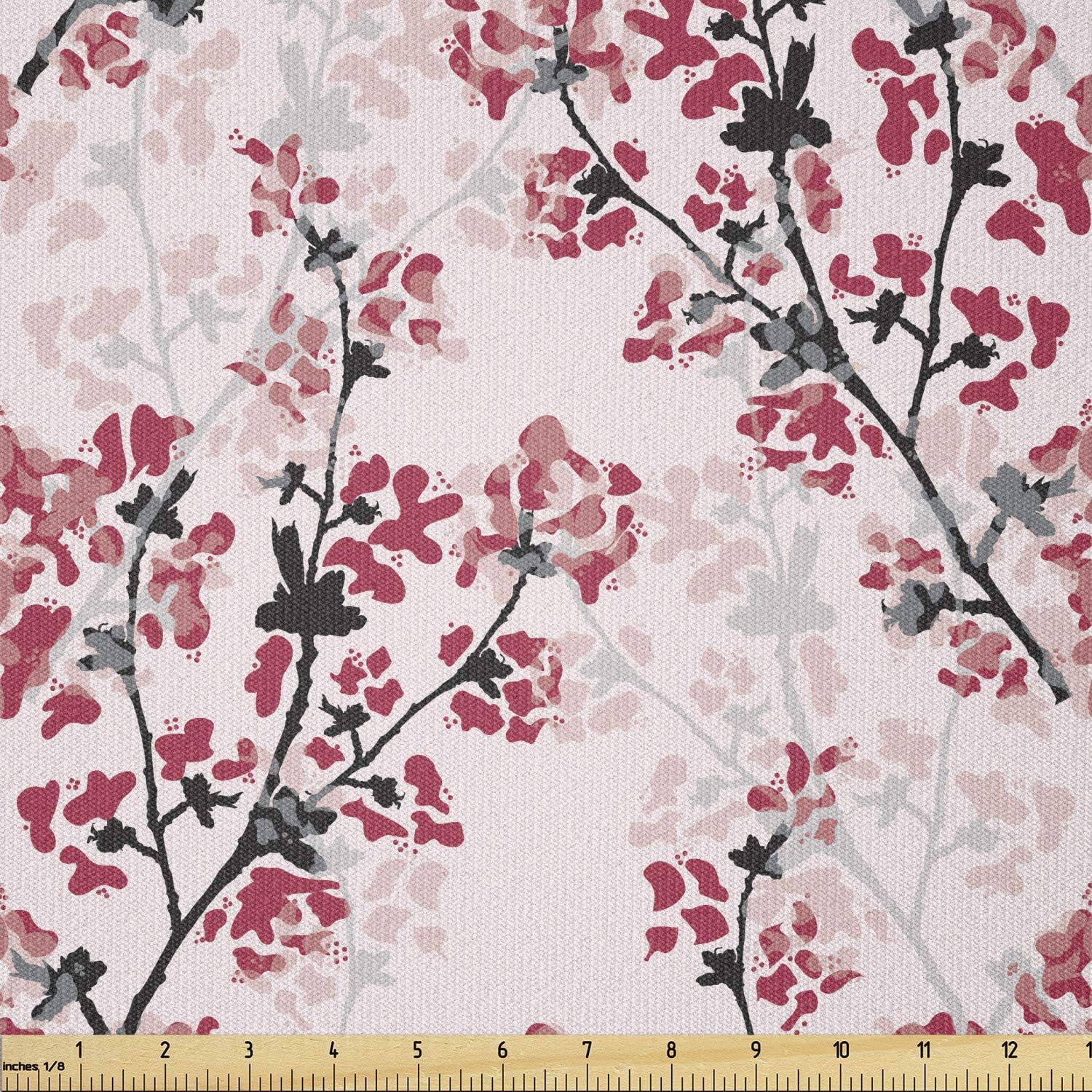 Ambesonne Floral Fabric by The Yard, Nature Inspired Blush Flowers on Tree Branches Romantic Season Art Design, Stretch Knit Fabric for Clothing