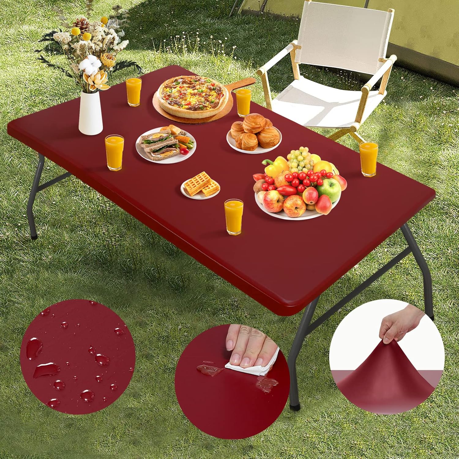 Mantel rectangular de poliuretano con diseño triple, antidesgarros, lavable, elástico, suave al tacto, impermeable, a prueba de aceite, para picnic,