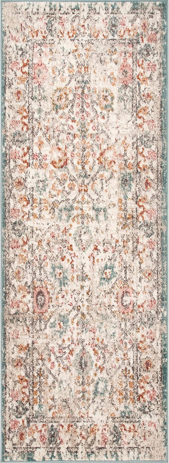 nuLOOM Lenore – Alfombra de pasillo floral vintage, 2 pies 6 pulgadas x 6 pies, beige, rectangular, 0.3 pulgadas de grosor
