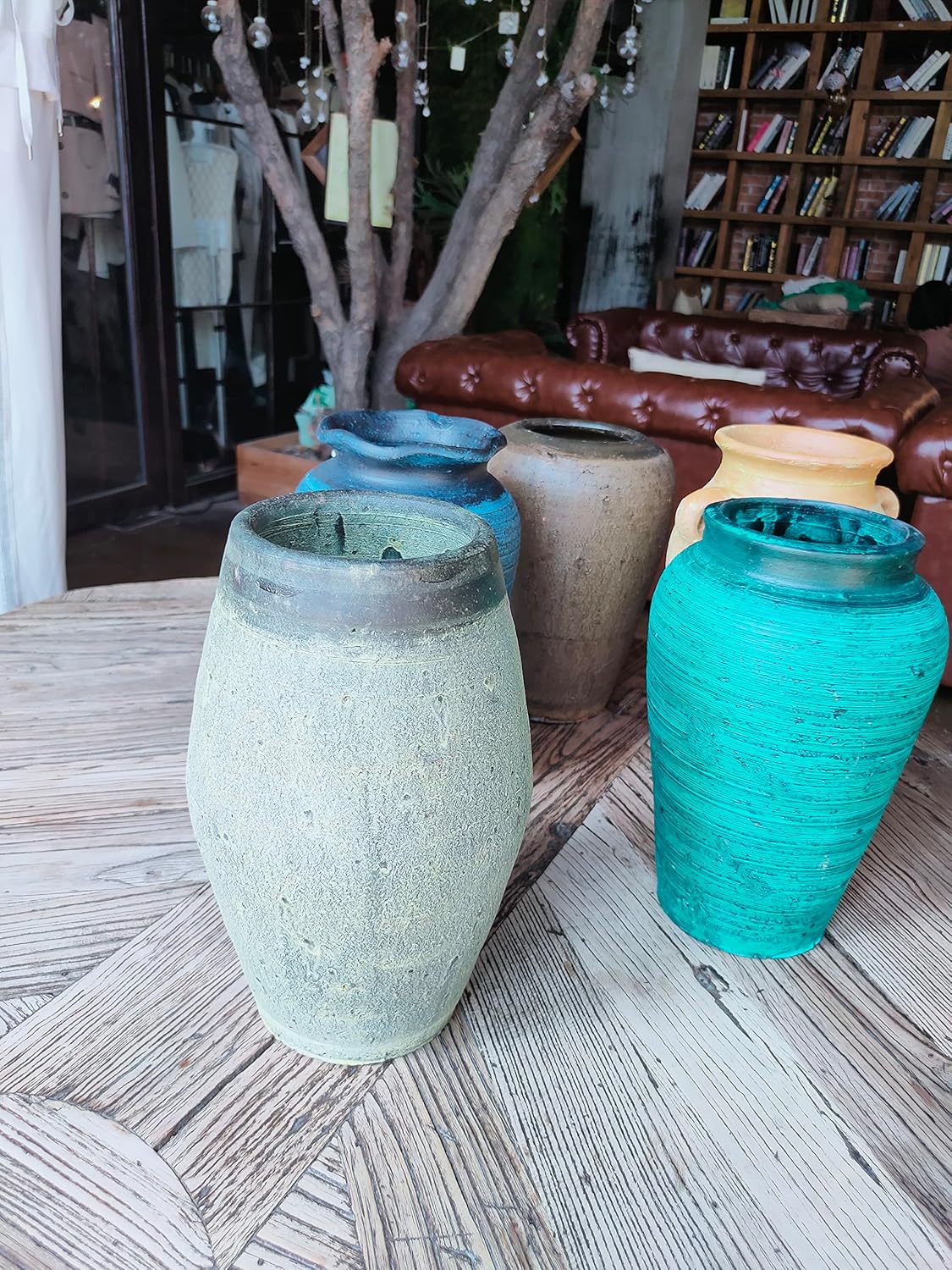 Jarrones de terracota para flores, 2 macetas grandes de arcilla, macetas de jardín de cerámica áspera para plantas al aire libre, jarrones franceses