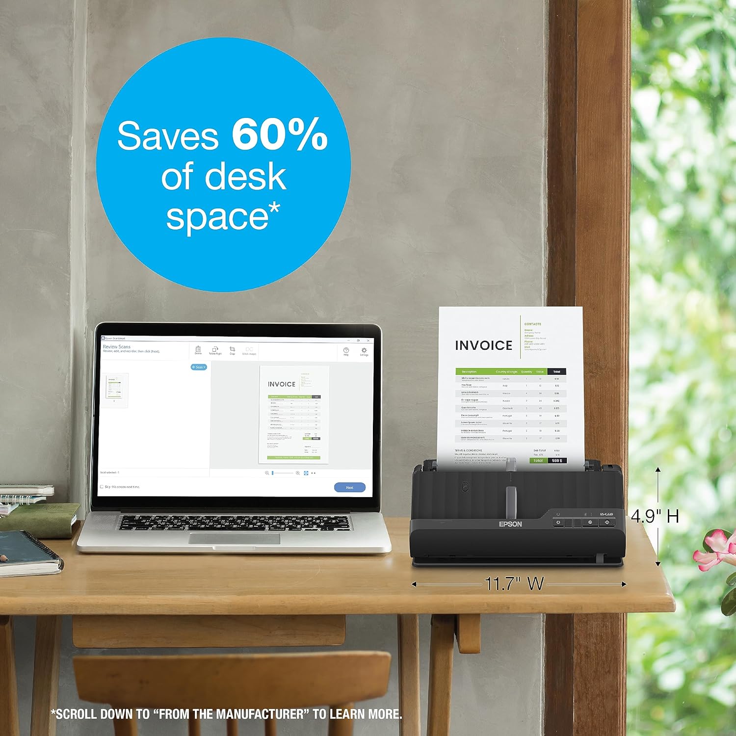 Epson Workforce ES-C220 – Escáner compacto de documentos de escritorio con escaneo de 2 caras y alimentador automático de documentos (ADF) para PC y