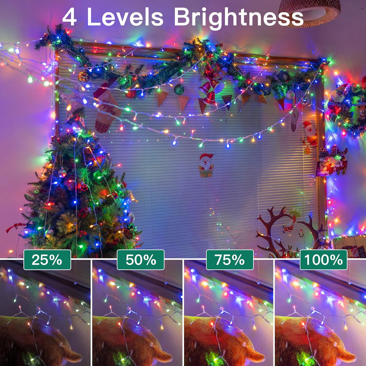 Luces de Navidad de 197 pies, 600 luces LED para exteriores, impermeables, 8 modos de iluminación, cadena de luces con control remoto y