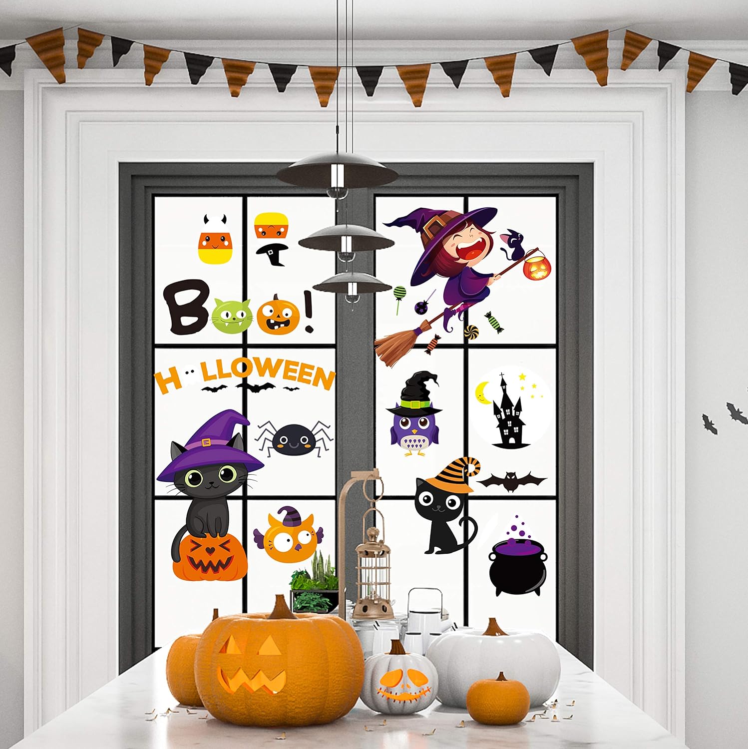 MISS FANTASY Adhesivos para ventana de Halloween, decoración de ventana de Halloween, calcomanías de ventana de Halloween, lindo fantasma de