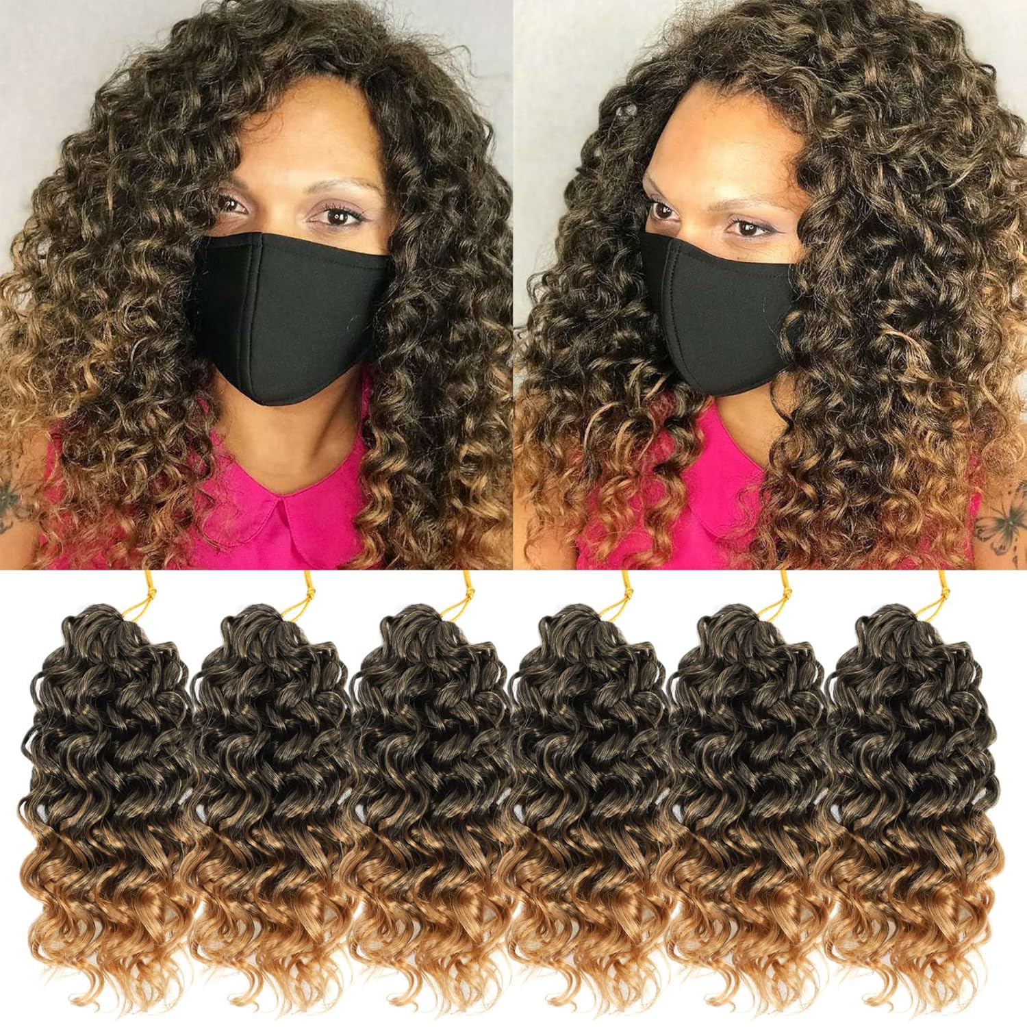 Gogo – Cabello rizado de ganchillo de 8 pulgadas, paquete de 6 paquetes, cabello corto y rizado de ganchillo para mujeres negras, rizos de playa,