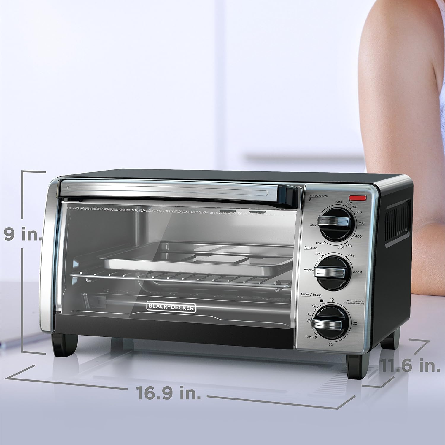 BLACK+DECKER, TO1750SB, horno tostador con capacidad para 4 rebanadas, con convección natural, color negro.