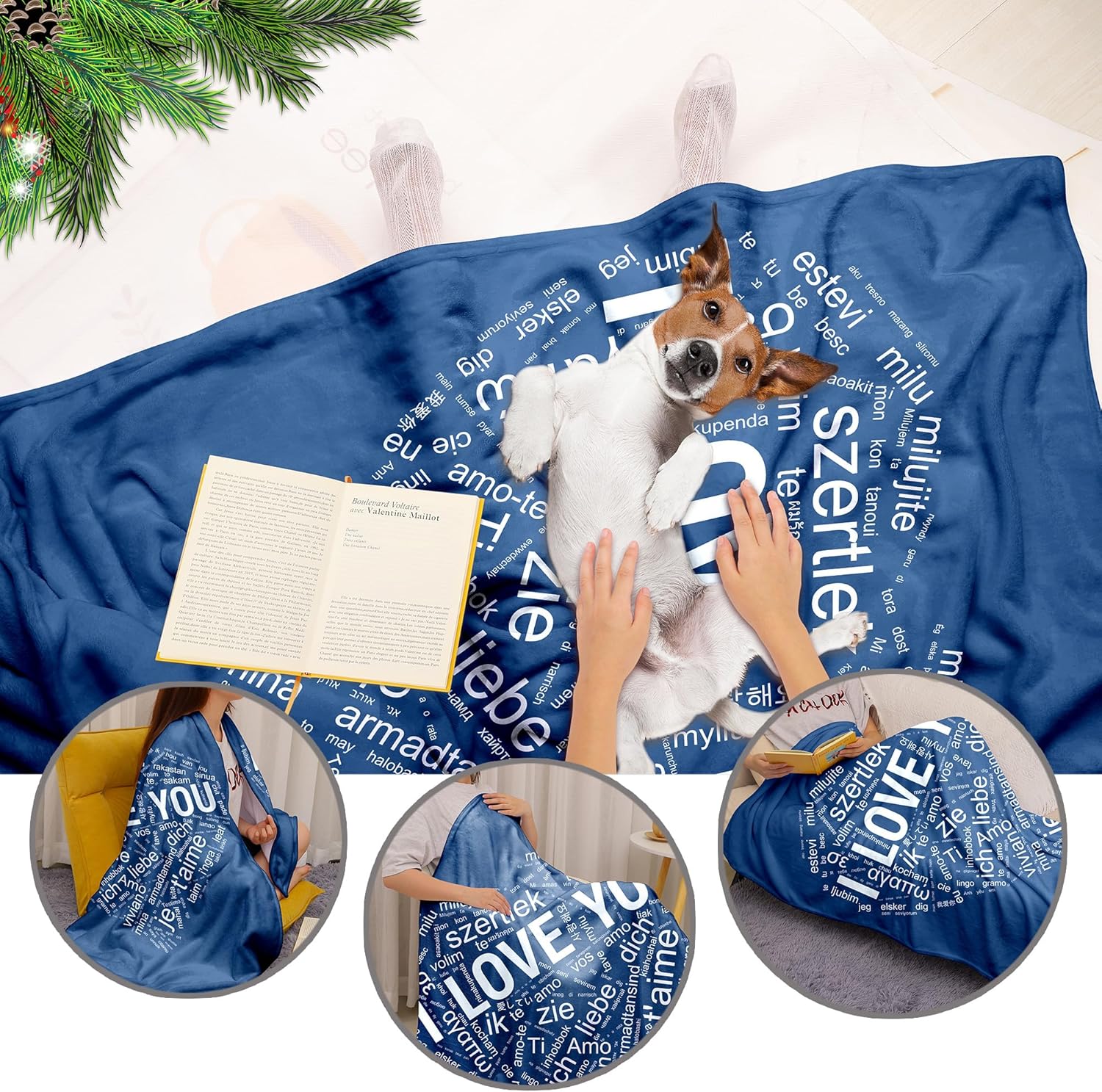 TURMTF Manta con texto en inglés “I Love You” en 100 idiomas, manta para sofá cama, el mejor regalo para ella y él, Navidad, aniversario,
