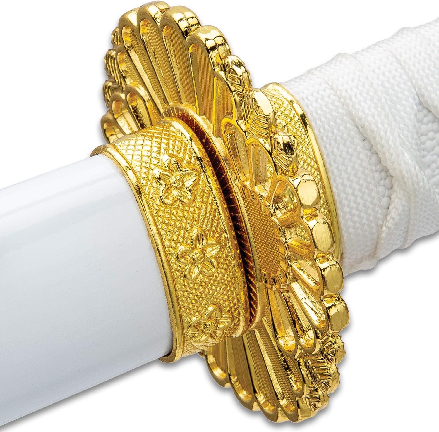 Katana de loto blanco con vaina de madera brillante, hoja de acero de alto carbono, mango de madera, envoltura de cables, accesorios de aleación de