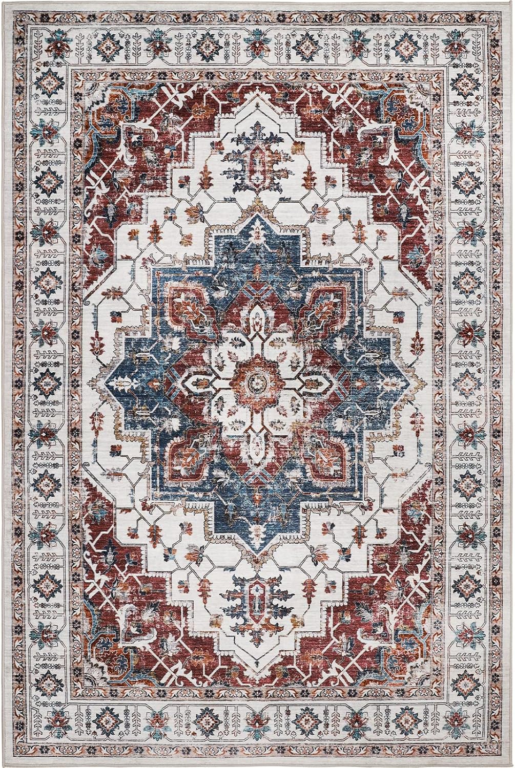Alfombras de área de 6 x 9, lavables a máquina, para sala de estar, dormitorio, resistentes a las manchas, vintage, con patrón de medallón