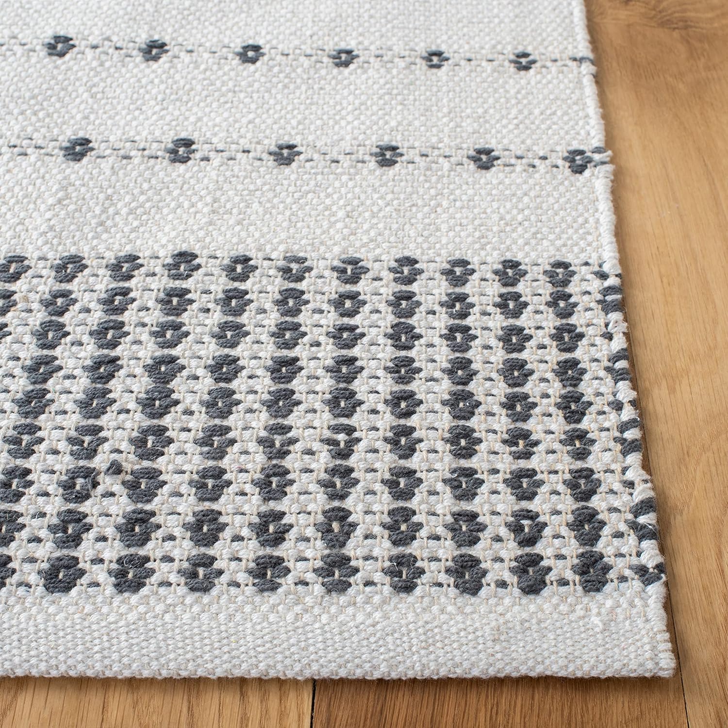SAFAVIEH Montauk Collection – Alfombra decorativa de 3 x 5 pies, color gris y marfil, diseño de algodón de tejido plano, fácil cuidado, ideal para
