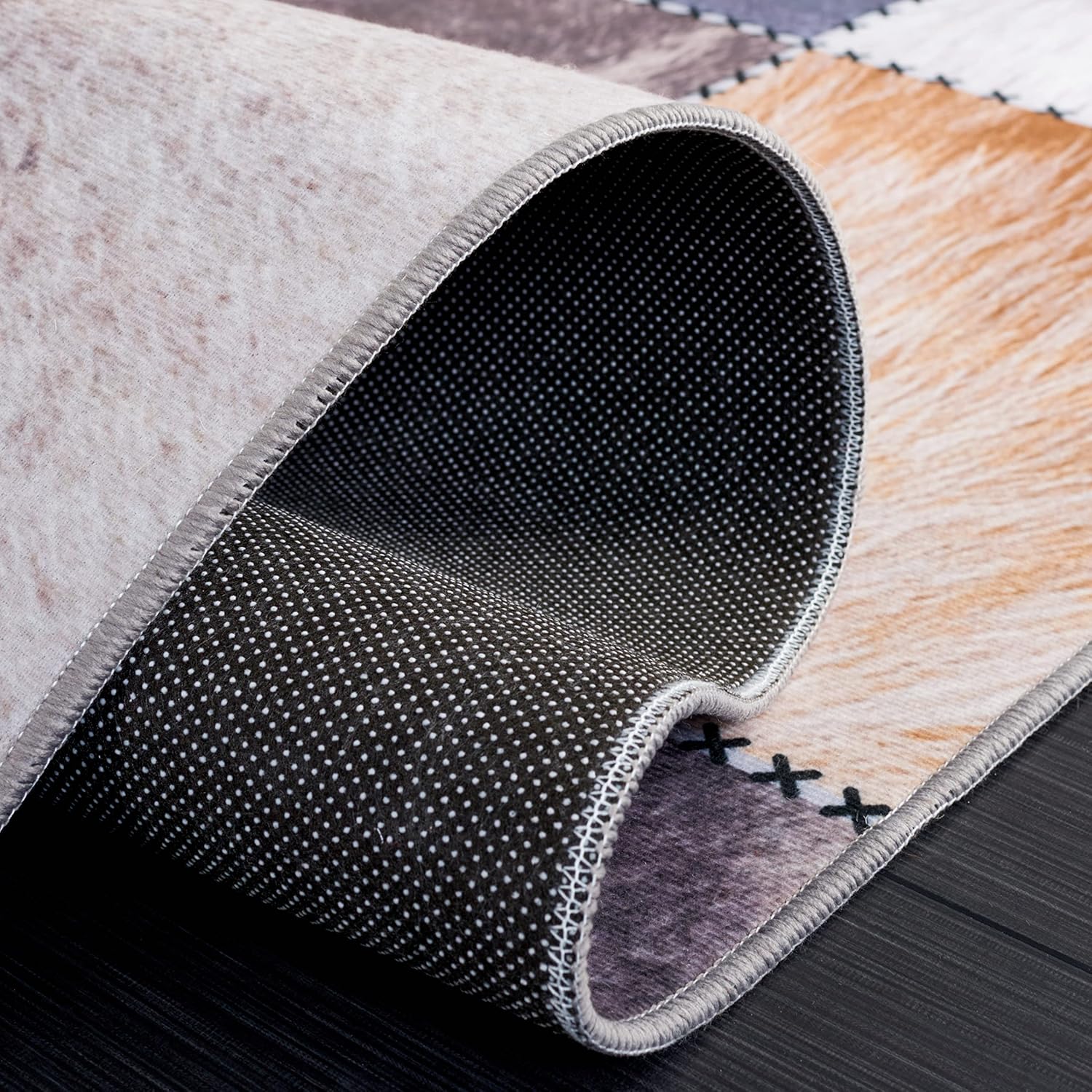 Safavieh Alfombra de área de la colección Faux Hide – 8 x 10 pies, diseño de retazos, no desprende pelusa y de fácil cuidado, lavable a máquina,