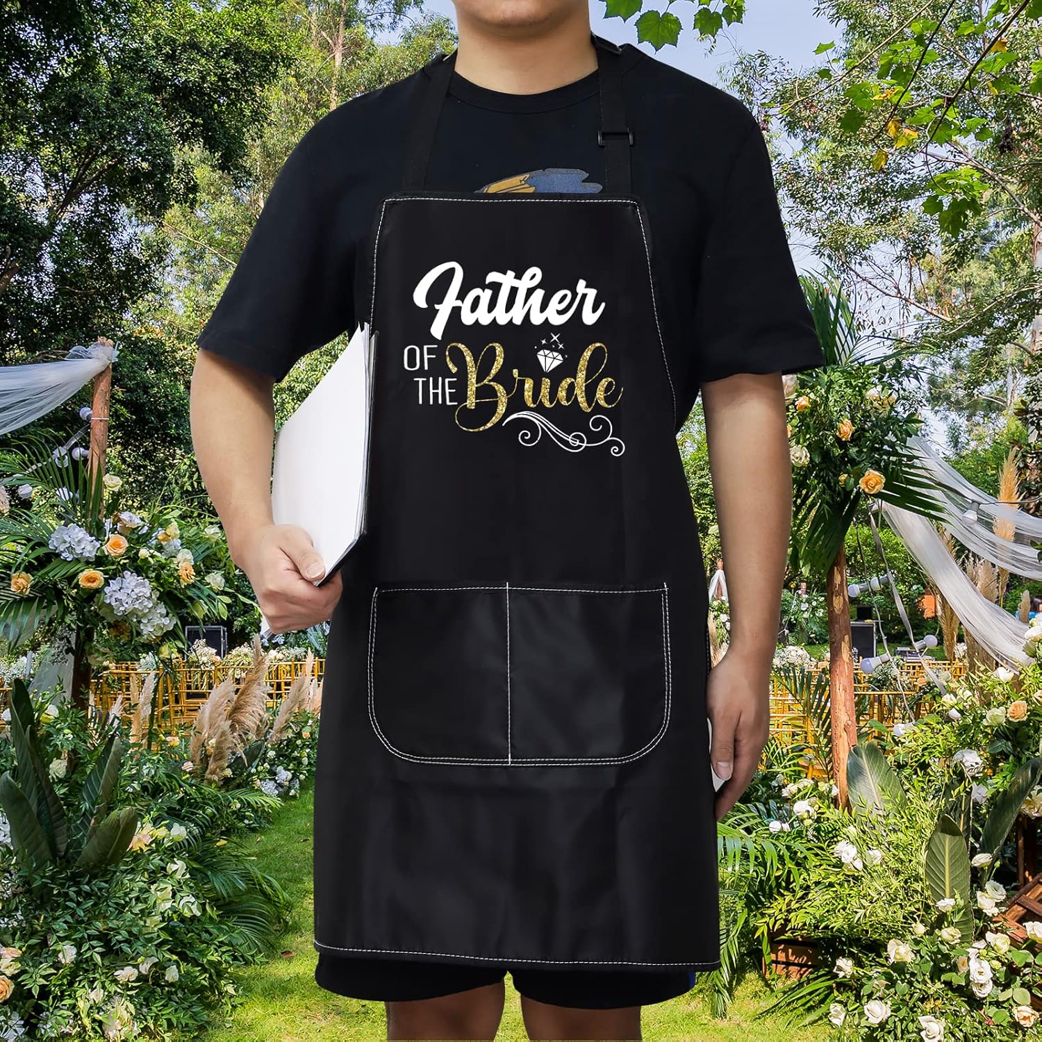 WZMPA Delantal de boda con bolsillos para el padre de la novia, regalo de boda, delantal ajustable para papá y suegro