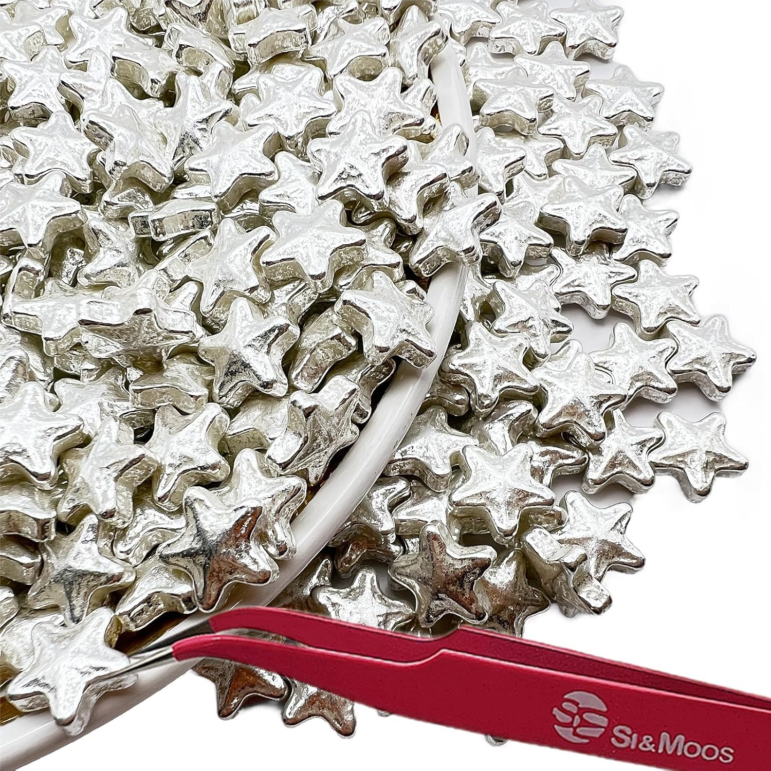 SE Si&Moos Gránulos grandes comestibles de estrella plateada para decoración de pasteles, gránulos plateados, decoraciones de galletas de Navidad,