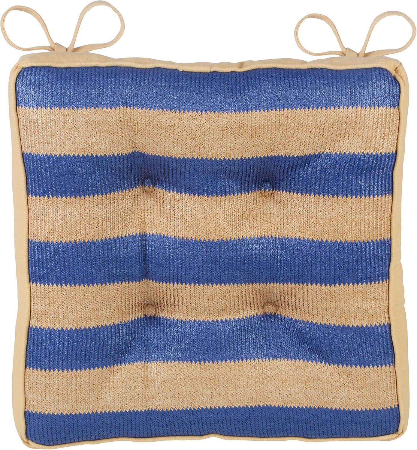 Klear Vu Raffia – Juego de 2 cojines resistentes al agua para sillas de patio y respaldo, 16 x 16 pulgadas, paquete de 2, rayas azules, 2 unidades