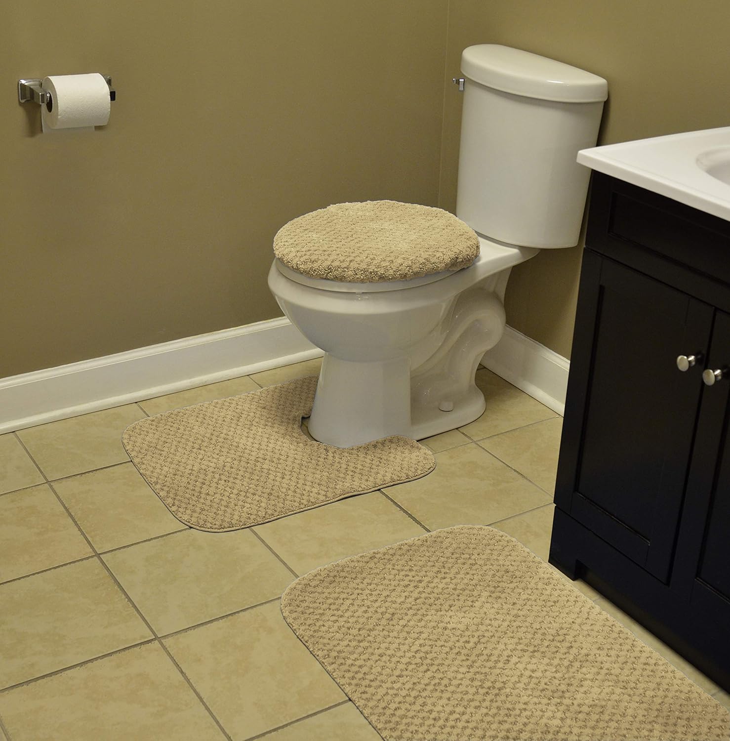 Garland Rug Cabernet – Alfombra de baño, juego de 3 piezas, lino