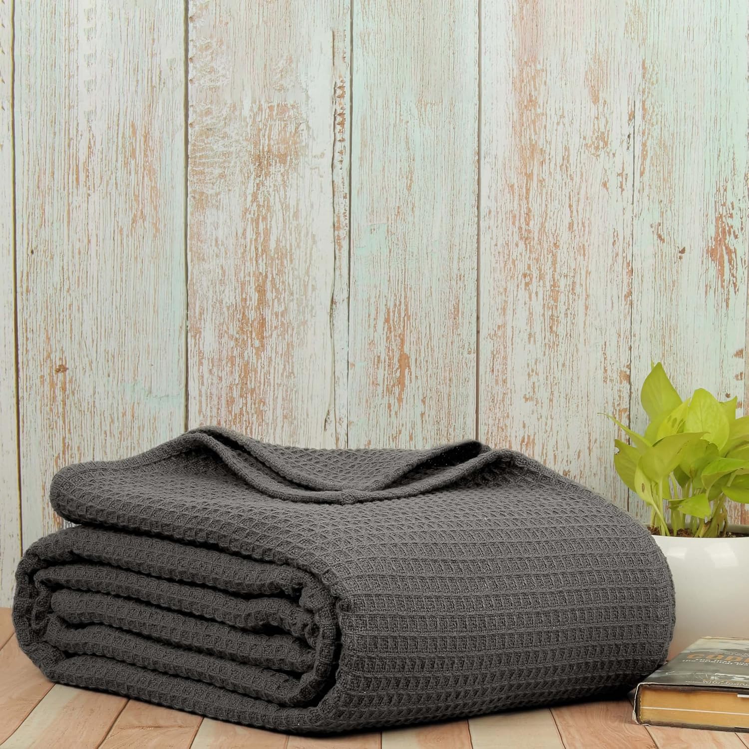 Manta 100% algodón tamaño Queen para cama, manta de otoño de tejido gofre, ligera y transpirable, manta de Navidad suave, regalo para mujeres, gris,